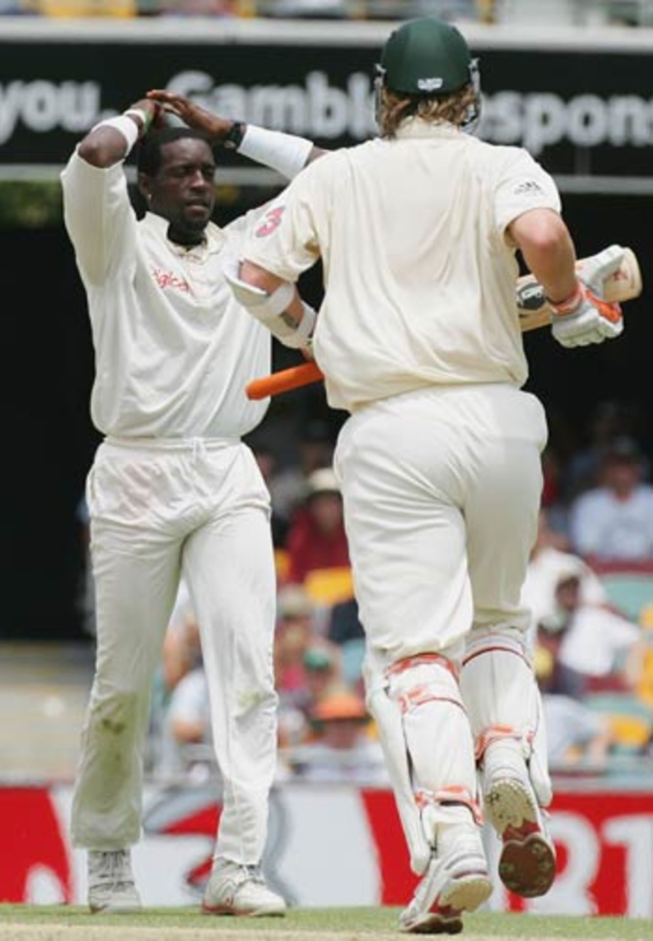 The frustration continues for Jermaine Lawson as Australia pile on the runs, Australia v West Indies, 1st Test, Brisbane, 2nd day, November 4, 2005