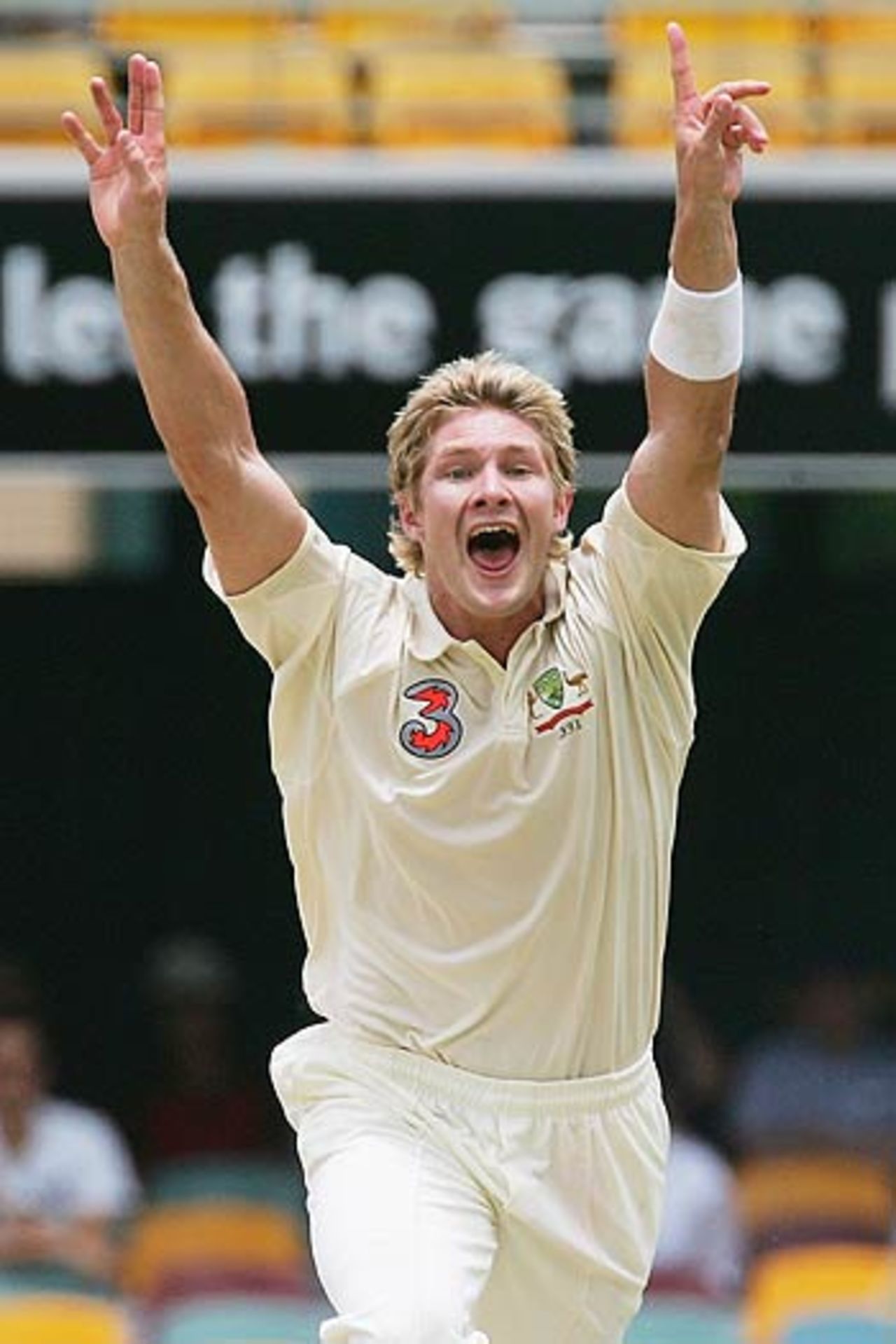 Shane Watson celebrates after taking his second Test wicket, 1st Test, Brisbane, 4th day, November 5, 2005