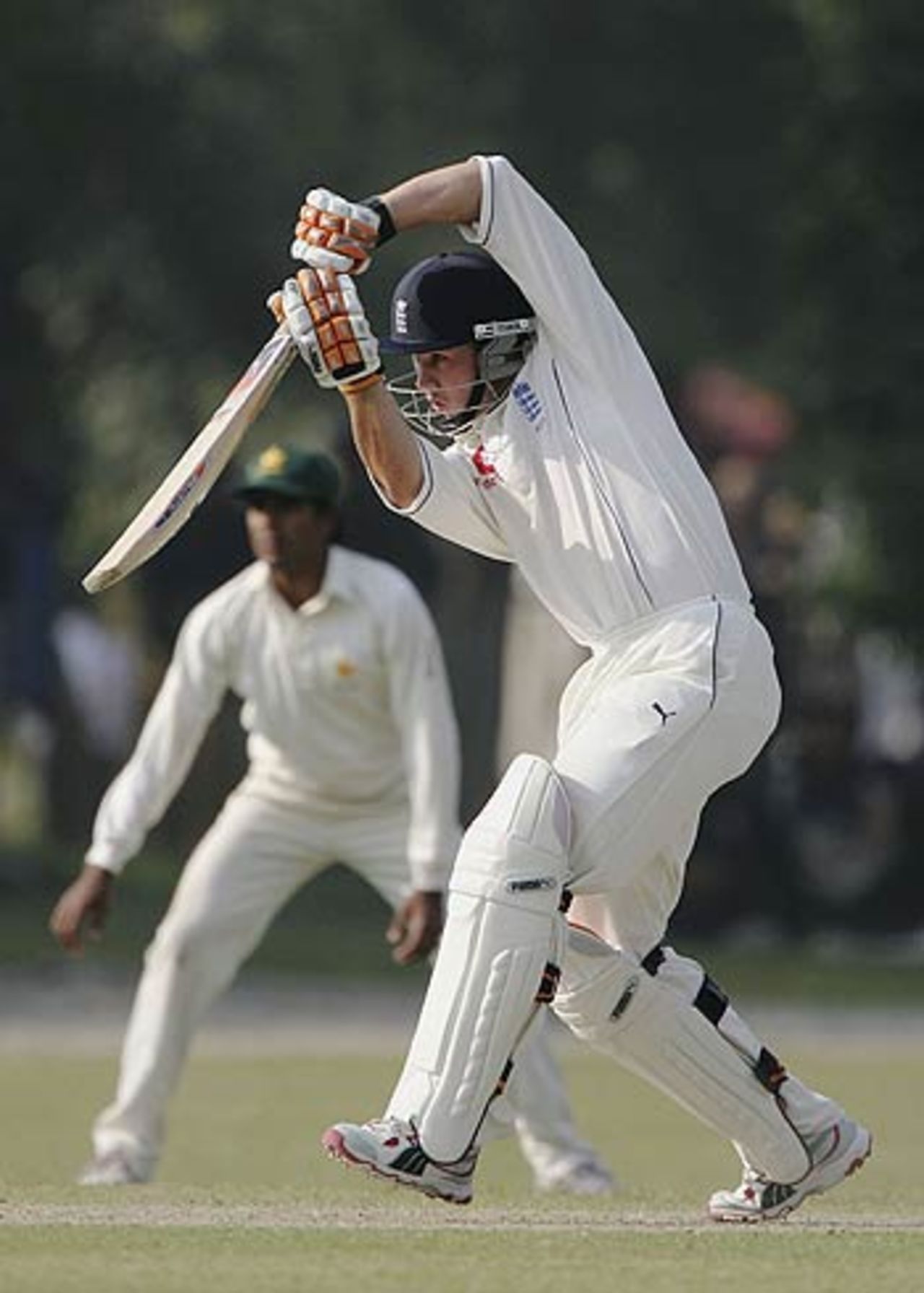 Geraint Jones checks a drive, Pakistan A v England XI, Tour Match, Lahore, November 7, 2005