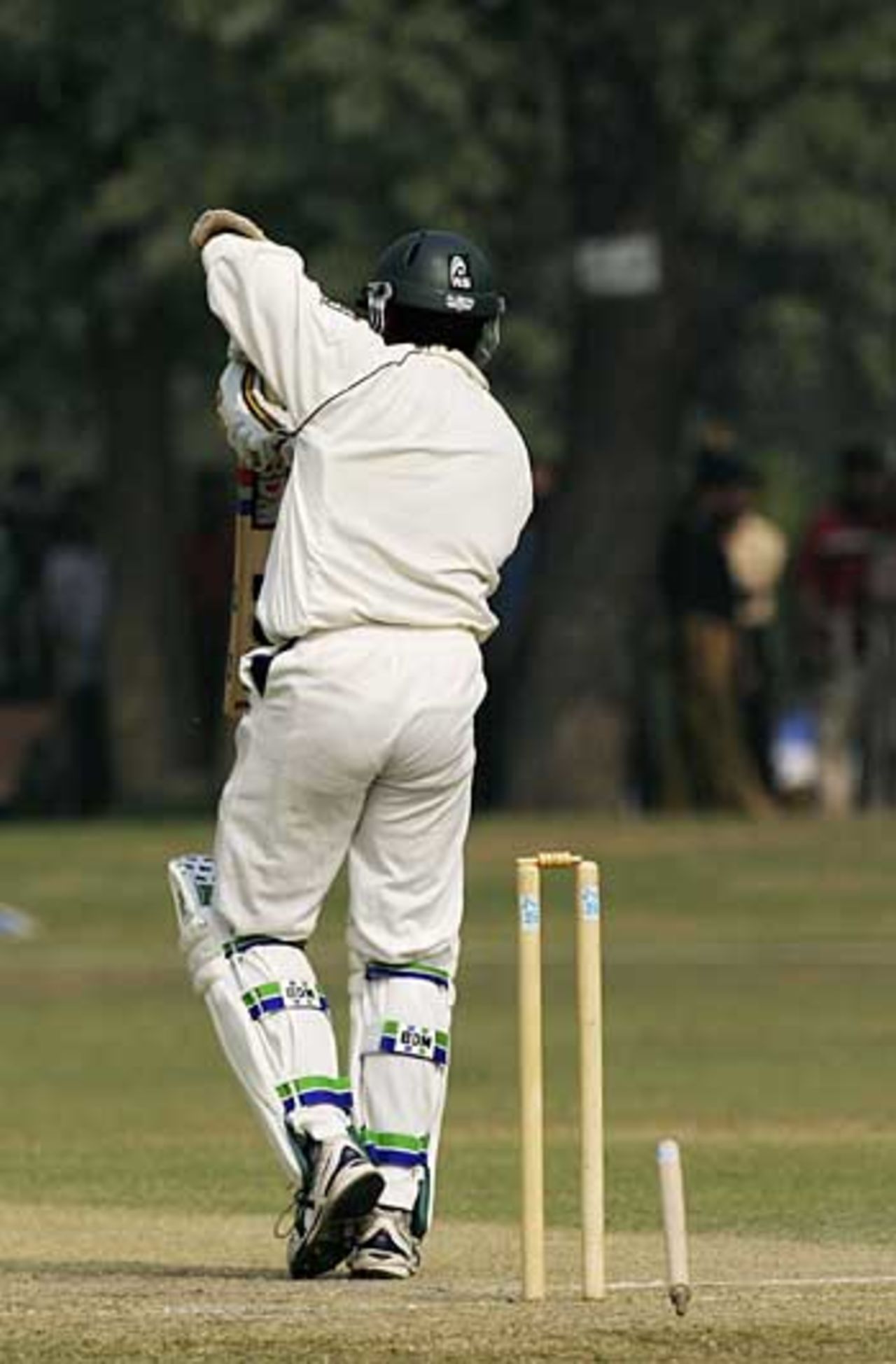 Shahid Nazir loses his off stump to an Andrew Flintoff yorker, Pakistan A v England XI, Tour Match, Lahore, November 8, 2005
