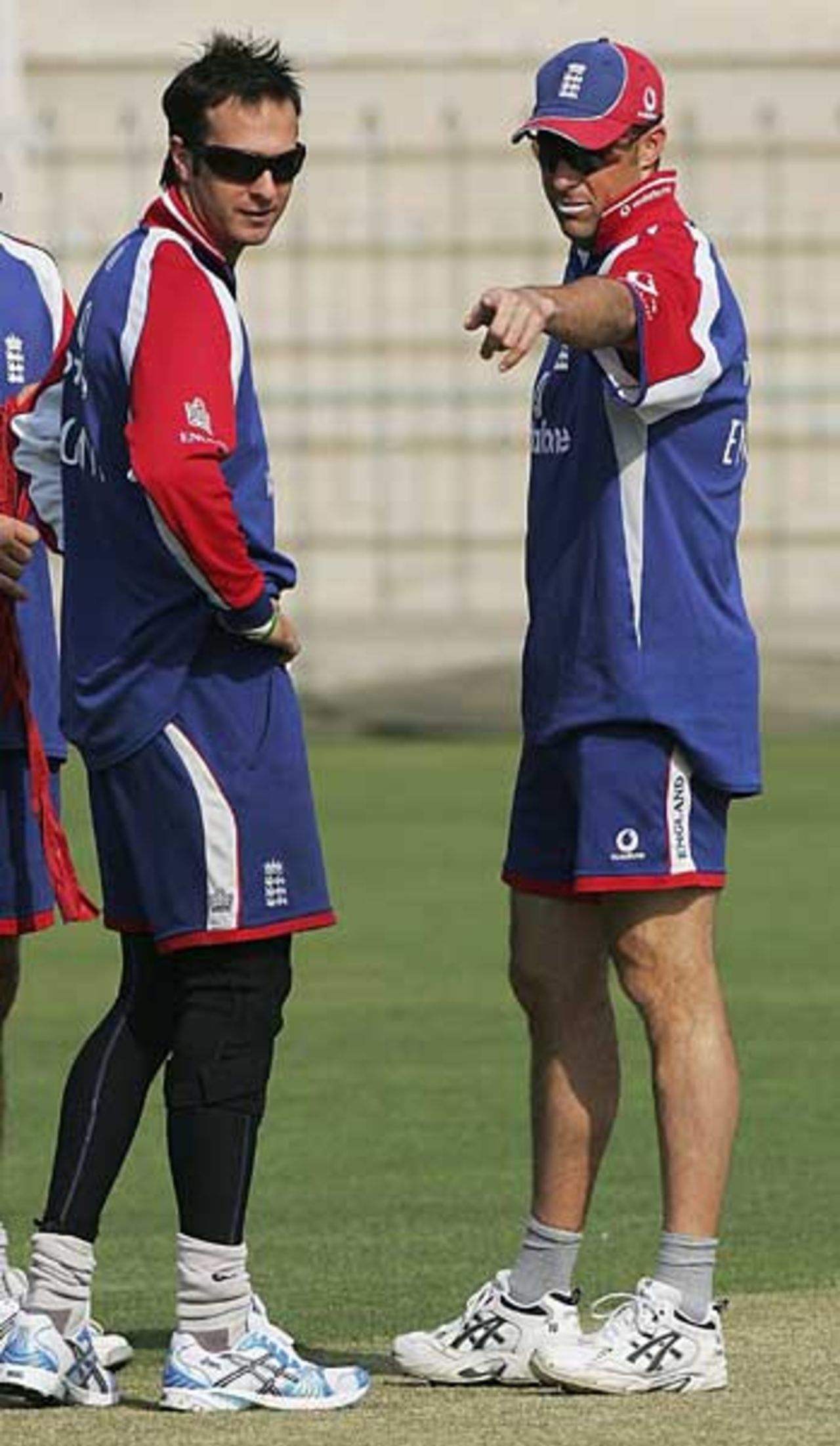 Over to you skipper: Marcus Trescothick and Michael Vaughan. Trescothick will lead England if Vaughan's knee doesn't recover, Multan, November 10, 2005