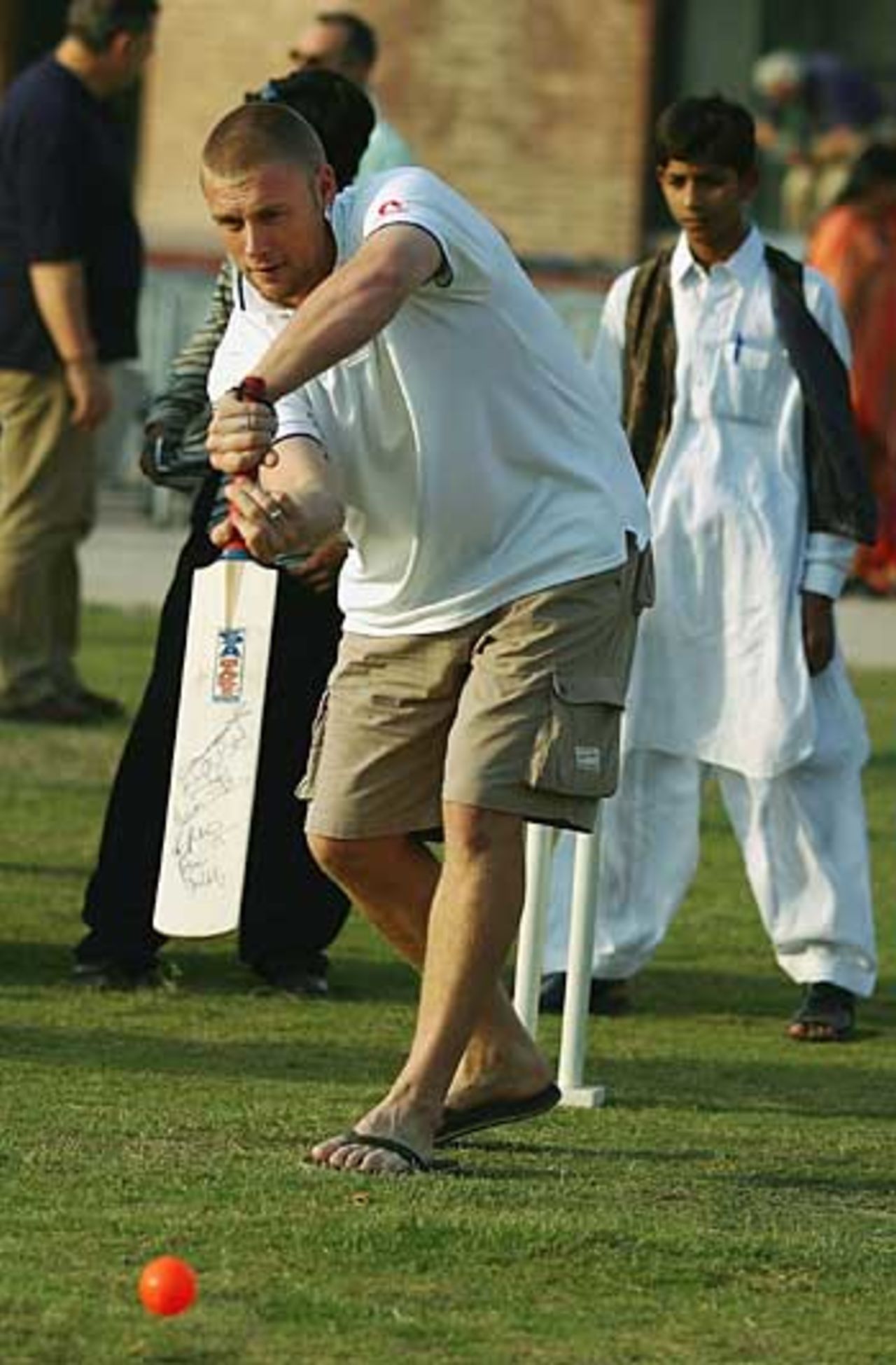 Andrew Flintoff has an extra net session as England visit orphanage run by SOS Villages Multan Branch, Multan, November 10, 2005