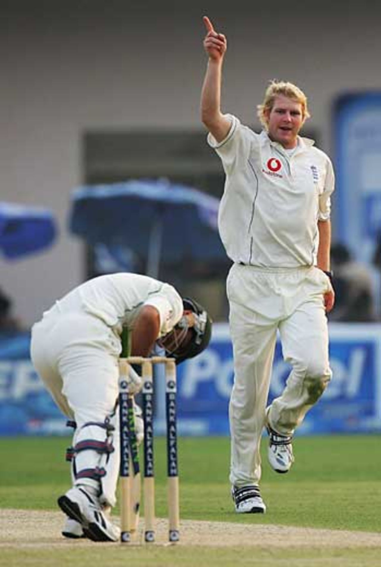 Matthew Hoggard dismisses Kamran Akmal as England take the opening day honours at Multan, Pakistan v England, 1st Test, Multan, November 12, 2005