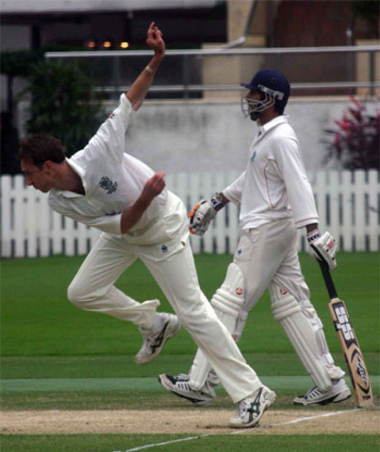 Brett Morley's bowling helped HKCC retain the Hancock Shield. KCC's Rohan Boghani is the batsman.
