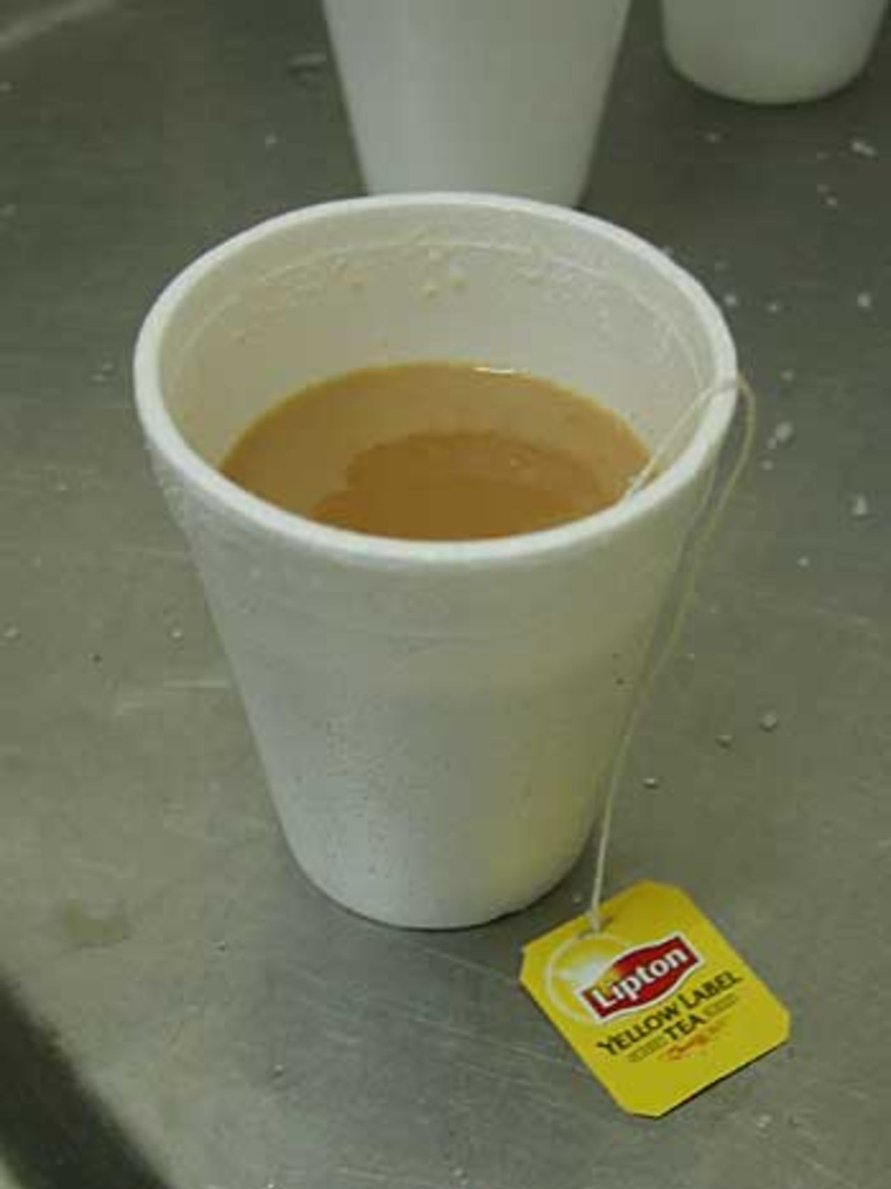 A polystyrene cup of tea