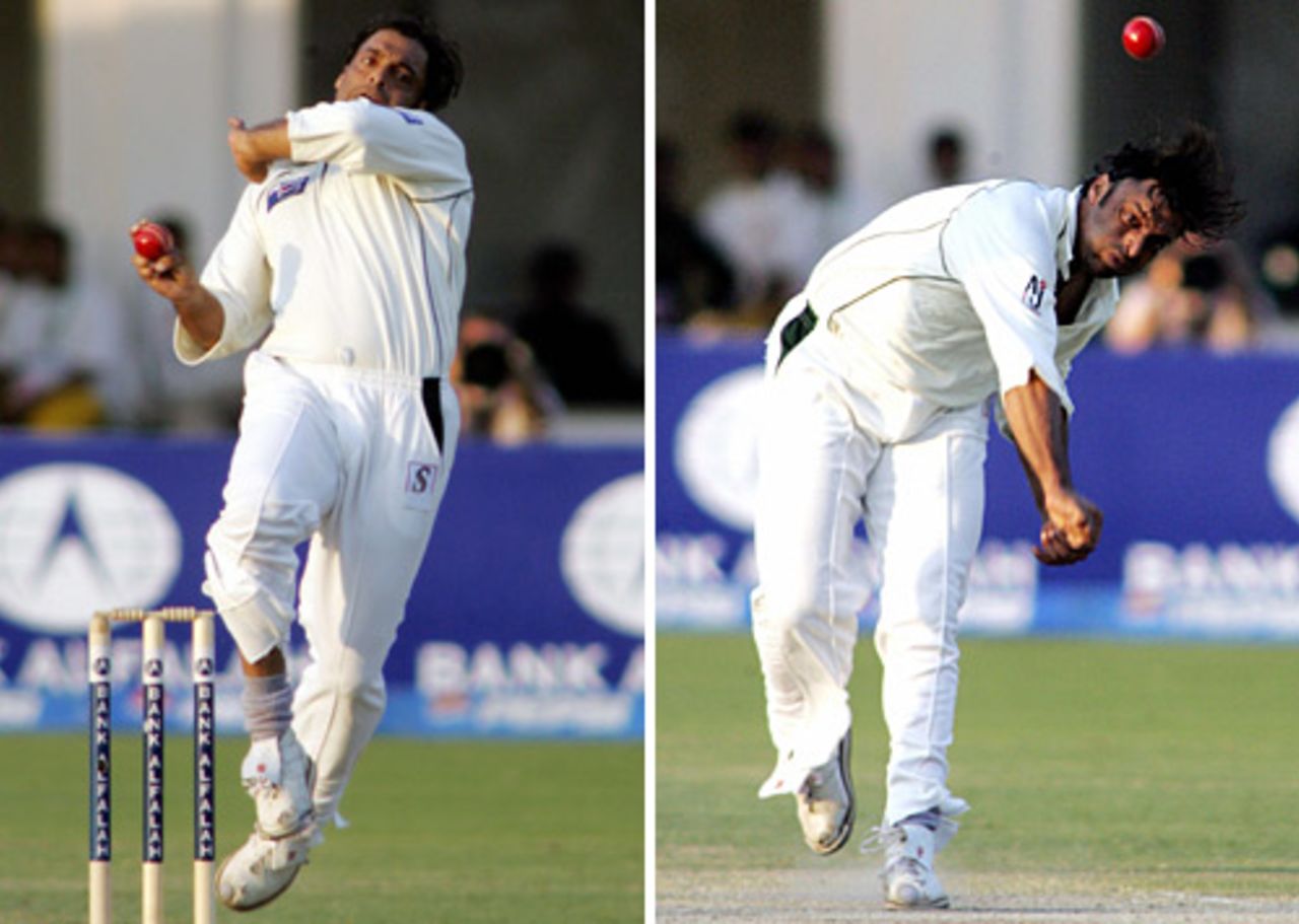 Shoaib Akhtar flies into bowl, Pakistan v England, 1st Test, Multan, November 15, 2005