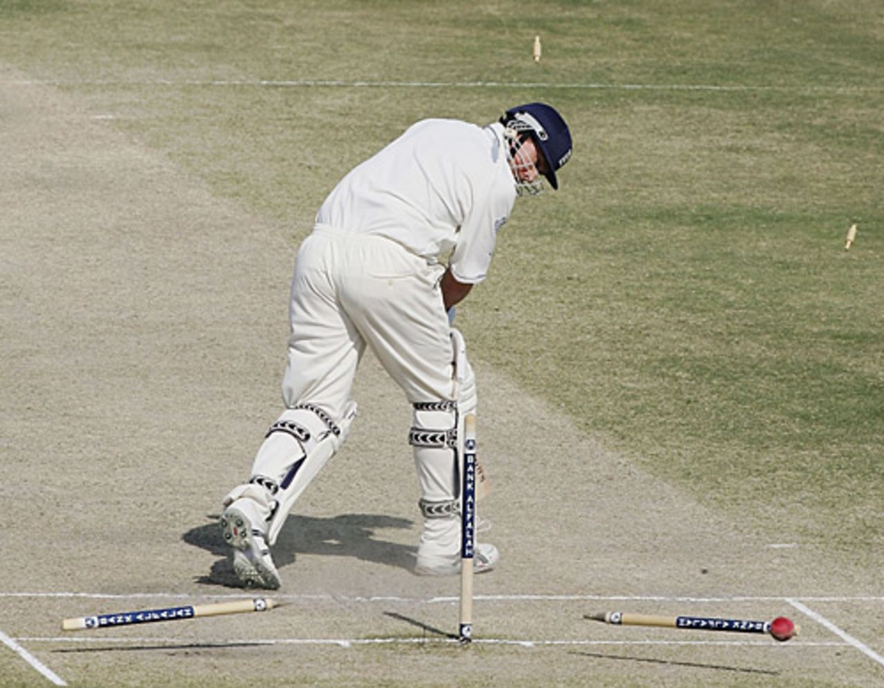 Ashley Giles's stumps are destroyed by a yorker from Shoaib Akhtar as Pakistan close in on victory, Pakistan v England, 1st Test, Multan, November 16, 2005