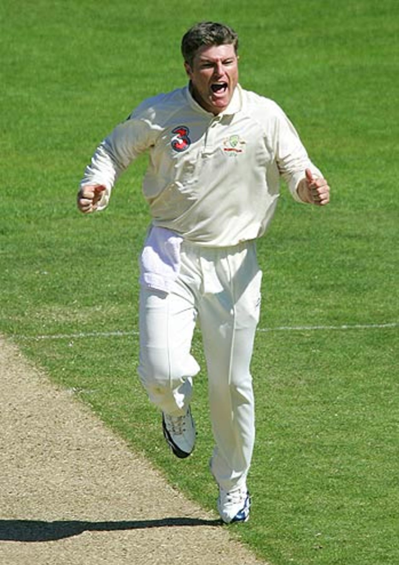 Stuart MacGill reacts to another wicket, Australia v West Indies, 2nd Test, Hobart, 1st day, November 17, 2005.