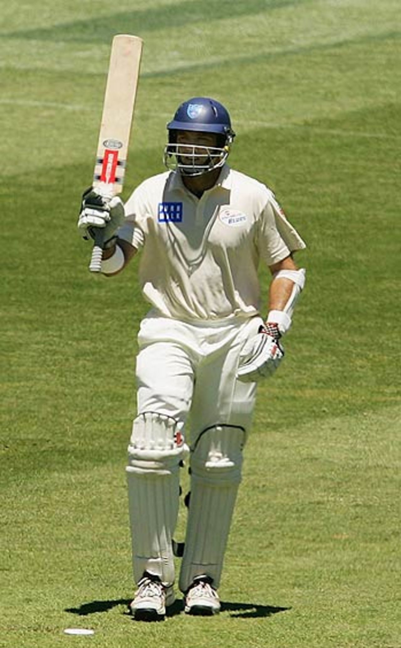 Matthew Phelps celebrates after reaching his half-century in the Pura Cup game, NSW v Tasmania, SCG, 1st day, November 18, 2005