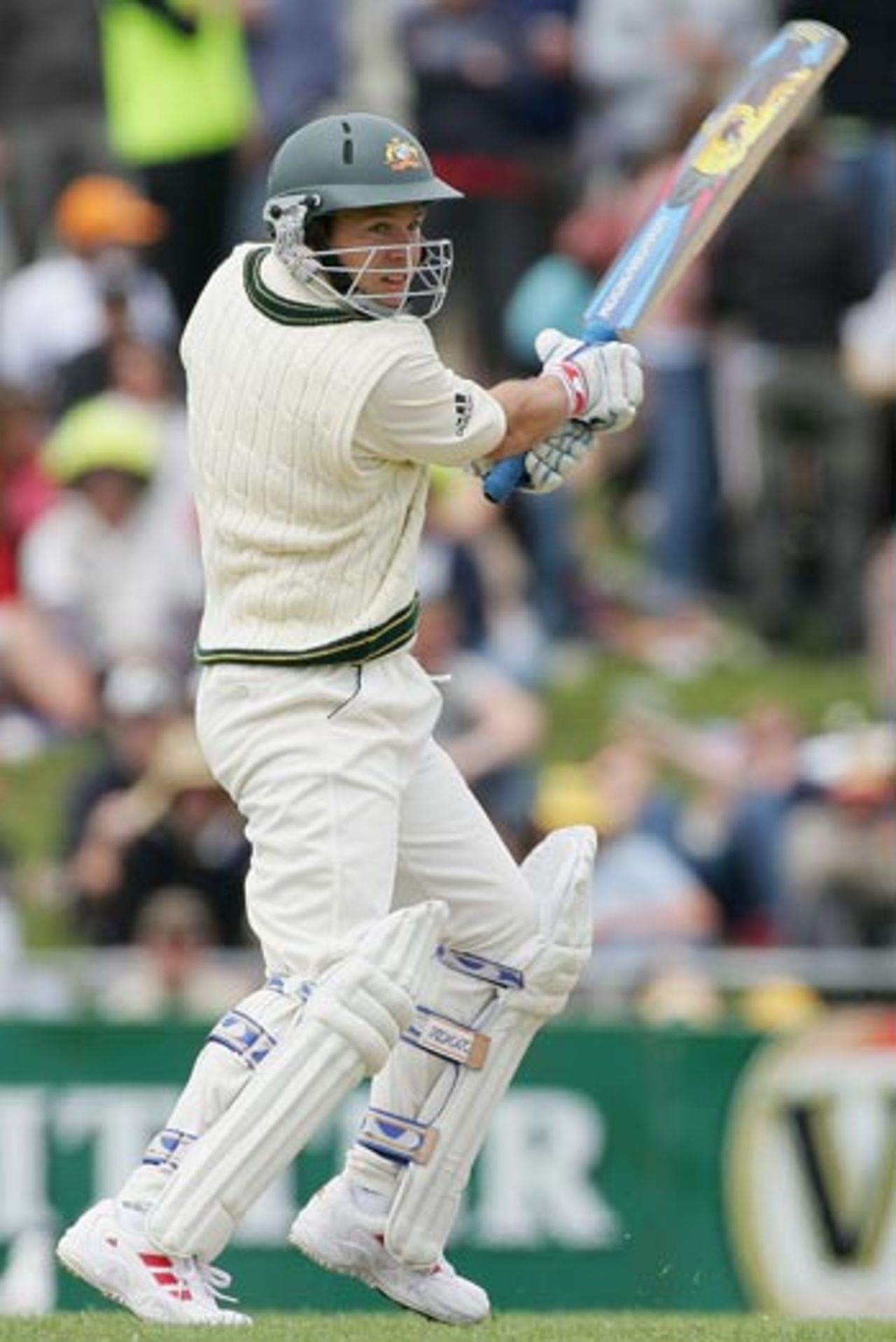 Brad Hodge cuts en route to his 60 on debut, Australia v West Indies, 2nd Test, Hobart, 3rd day, November 19, 2005
