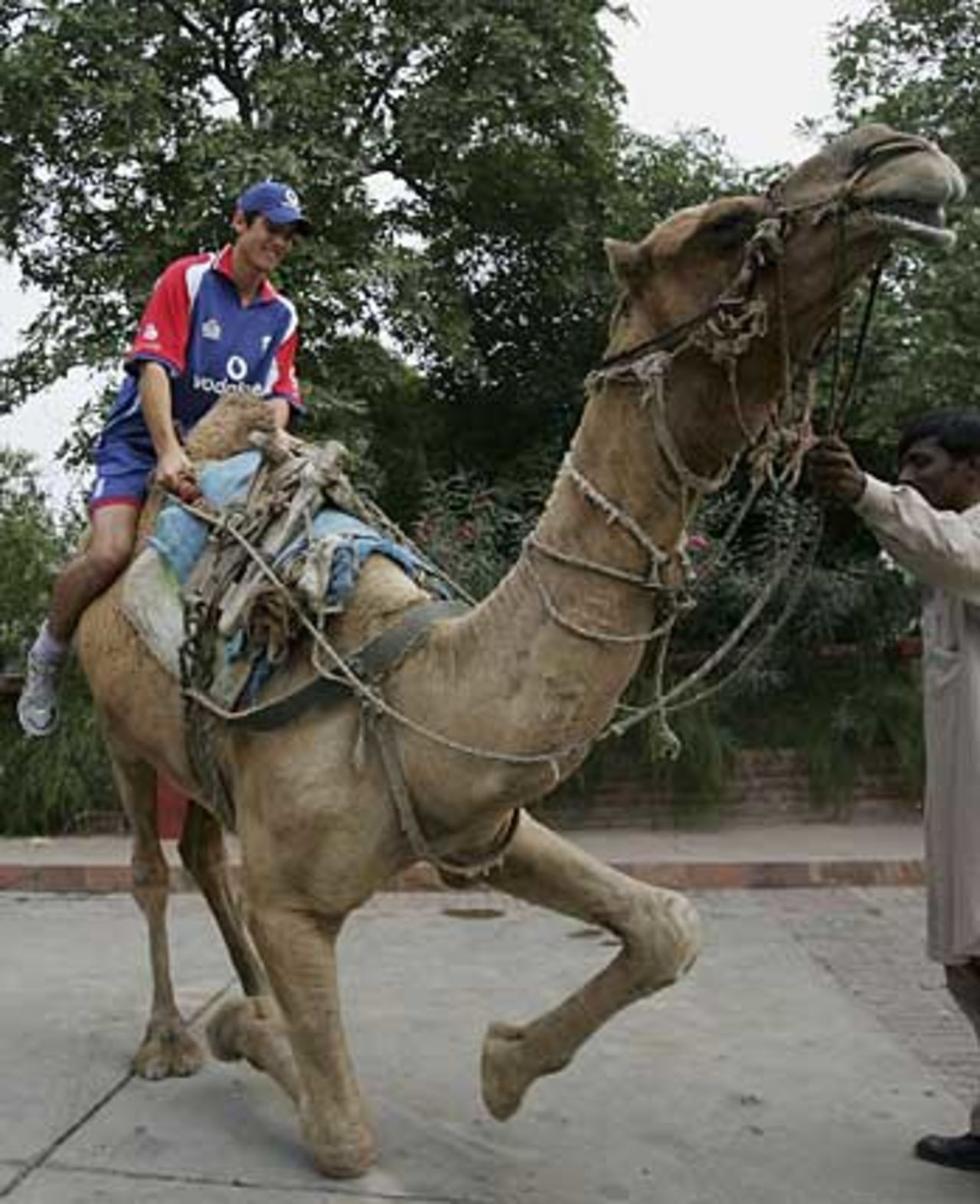Alastair Cook tries a different mode of transport during a break in training ahead of the second Test, Faisalabad, November 19, 2005