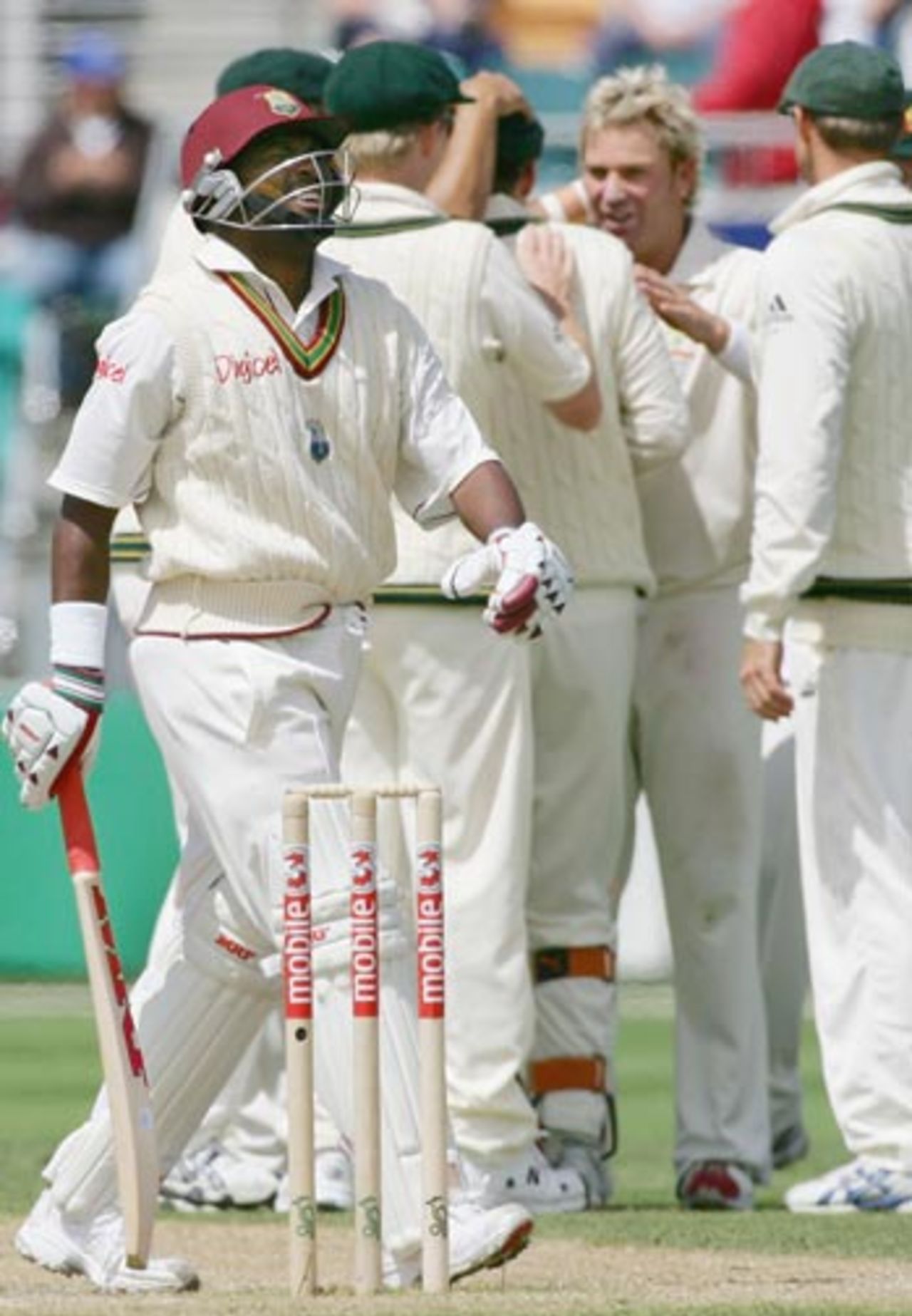 Brian Lara is nailed by Shane Warne for 45, Australia v West Indies, 2nd Test, Hobart, 4th day, November 20, 2005