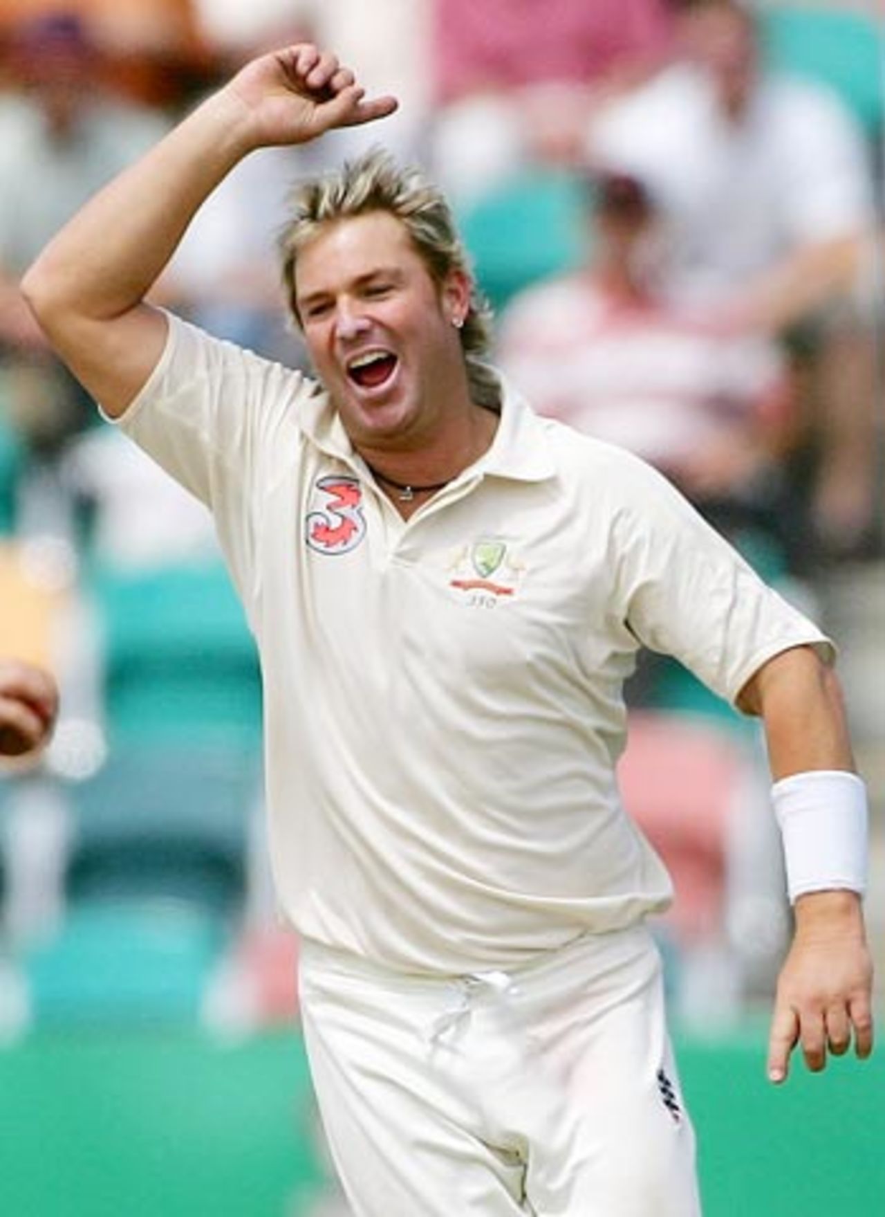 Shane Warne reacts as Marlon Samuels is out, Australia v West Indies, 2nd Test, Hobart, 4th day, November 20, 2005