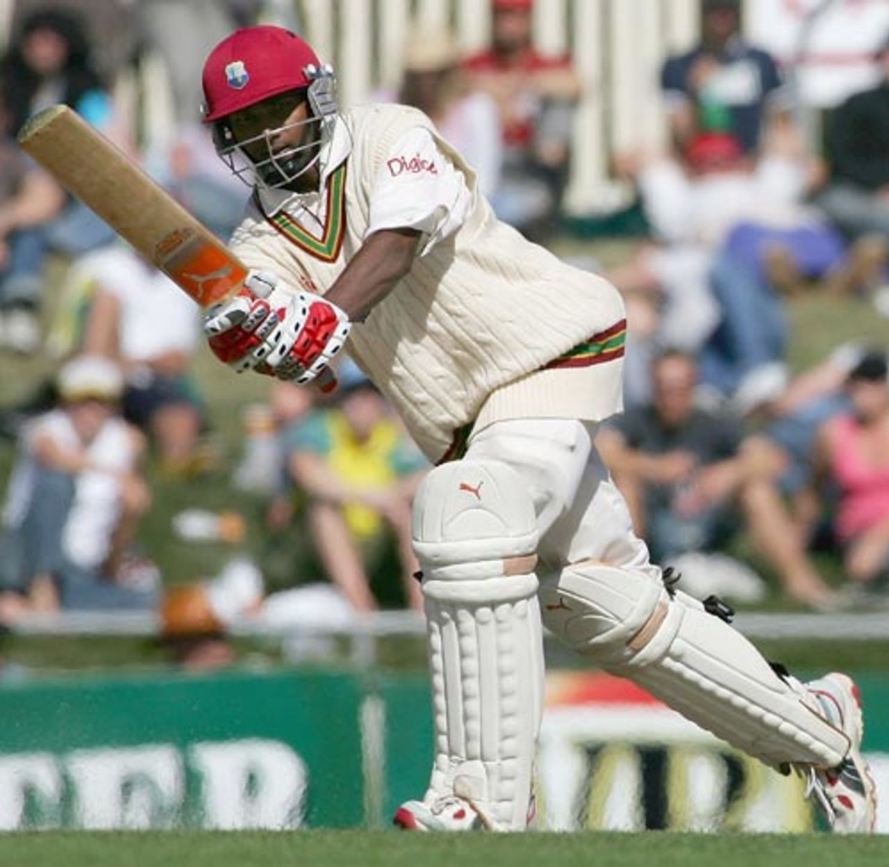Denesh Ramdin forces one on the leg side on the way to his 71, Australia v West Indies, 2nd Test, Hobart, 4th day, November 20, 2005