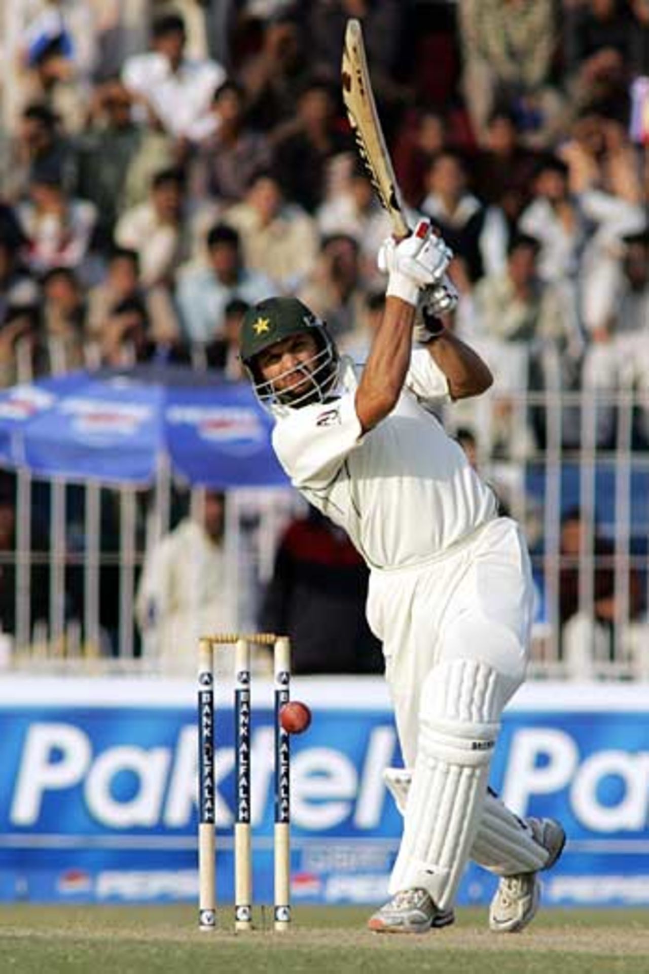 Shahid Afridi made an instant mark on the series with a clubbing half-century off 46 balls, Pakistan v England, 2nd Test, Faisalabad, November 20, 2005