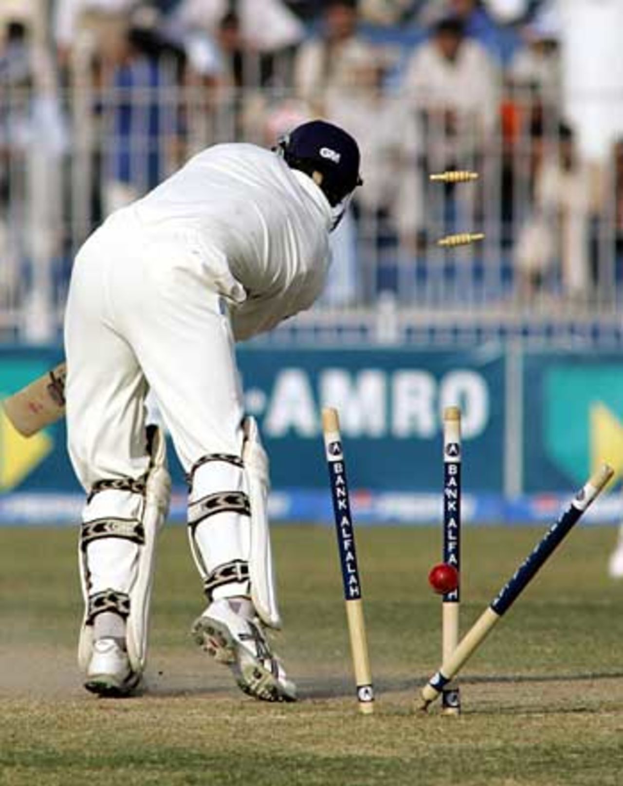 Michael Vaughan is comprehensively bowled by Rana as England's innings gets of to a shaky start, Pakistan v England, 2nd Test, Faisalabad, November 21, 2005