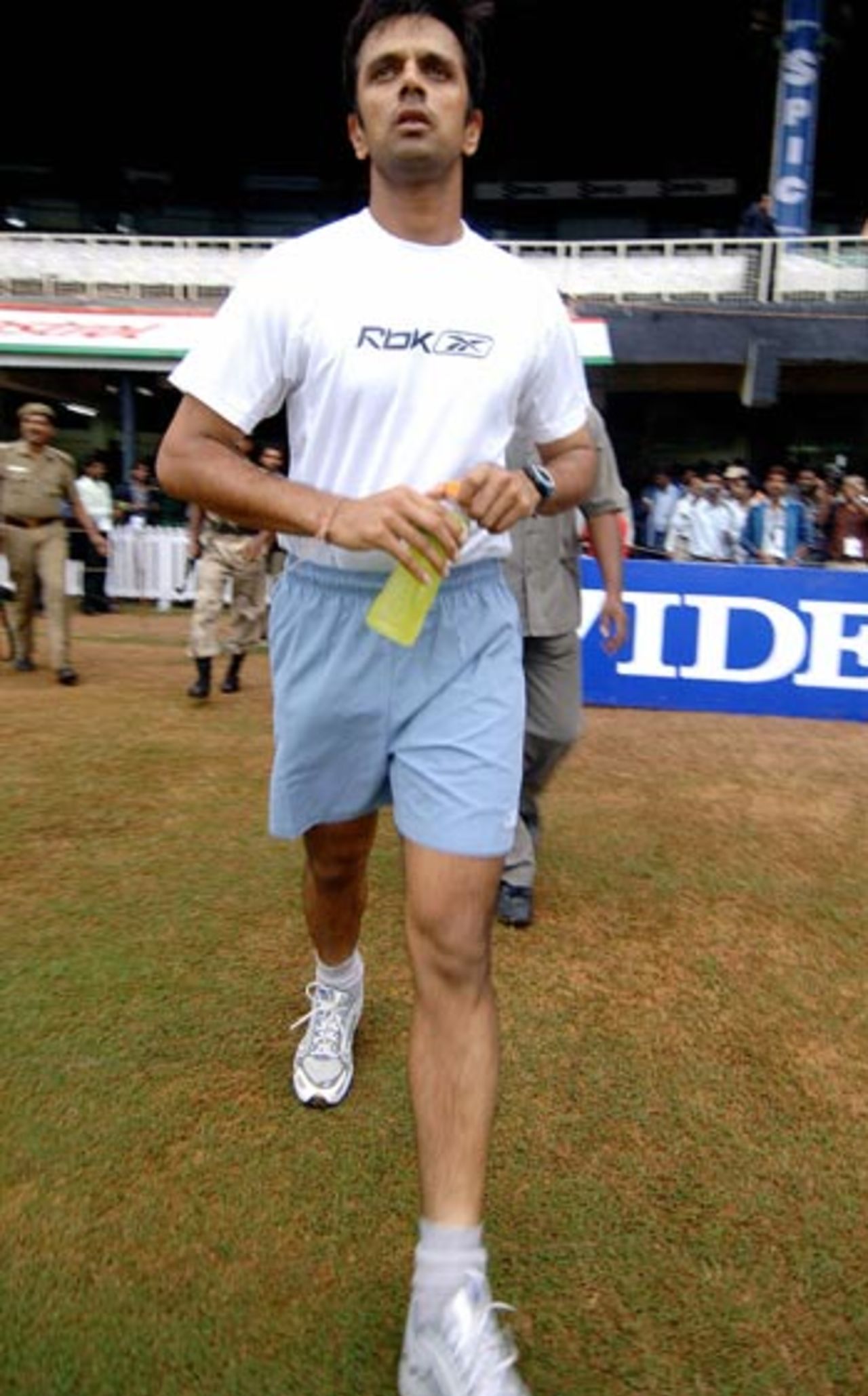 Rahul Dravid walks out to inspect the ground at Chennai ahead of the one-day match between India and South Africa, Chennai, November 21, 2005