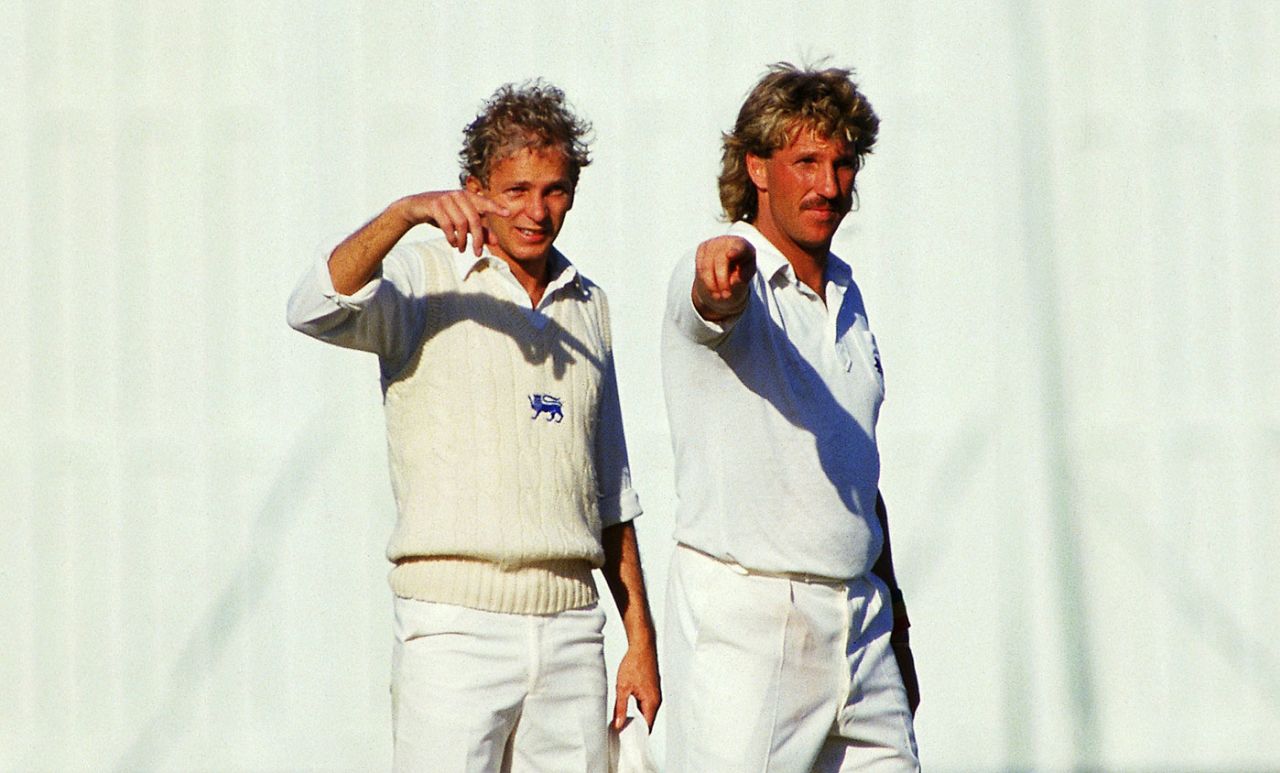 Ian Botham and David Gower set the field, England v Australia, Texaco Trophy, Old Trafford, May 1985