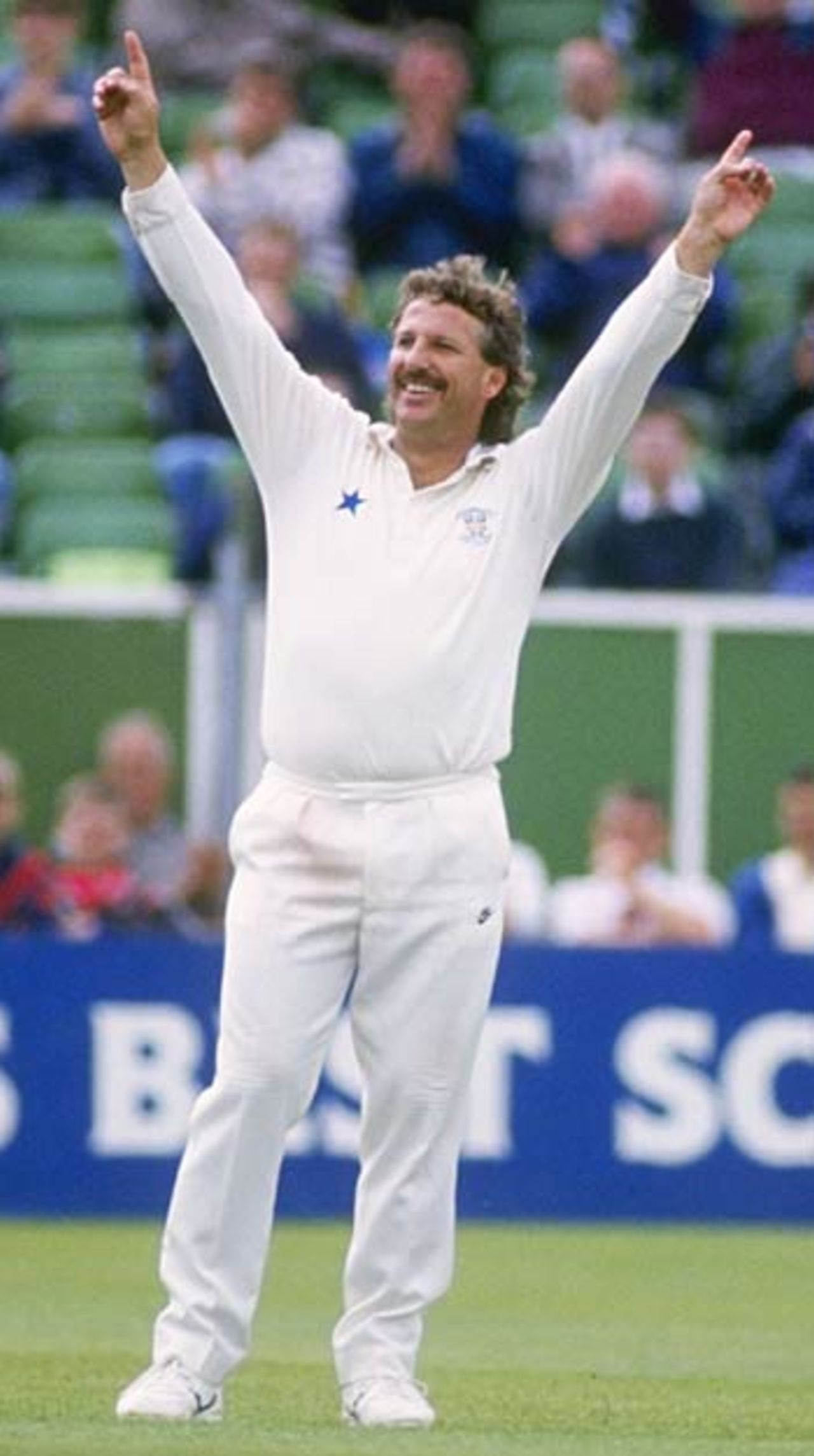 Ian Botham salutes the crowd during his final first-class match, Durham v Australians, Durham, July 19, 1993