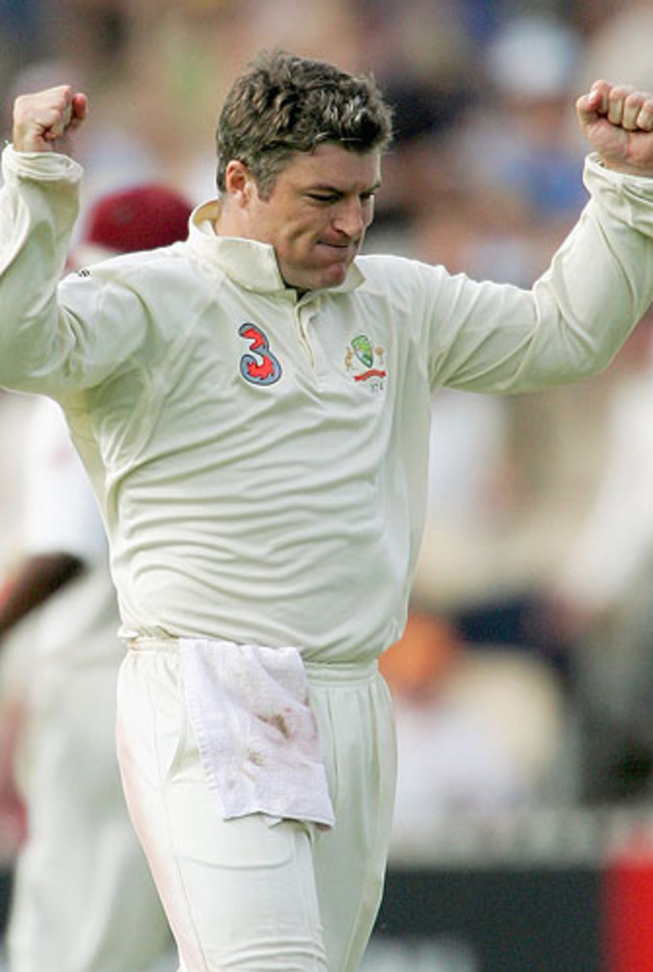 Stuart MacGill celebrates the first of his two wickets, Australia v West Indies, 3rd Test, Adelaide, 1st day, November 25, 2005