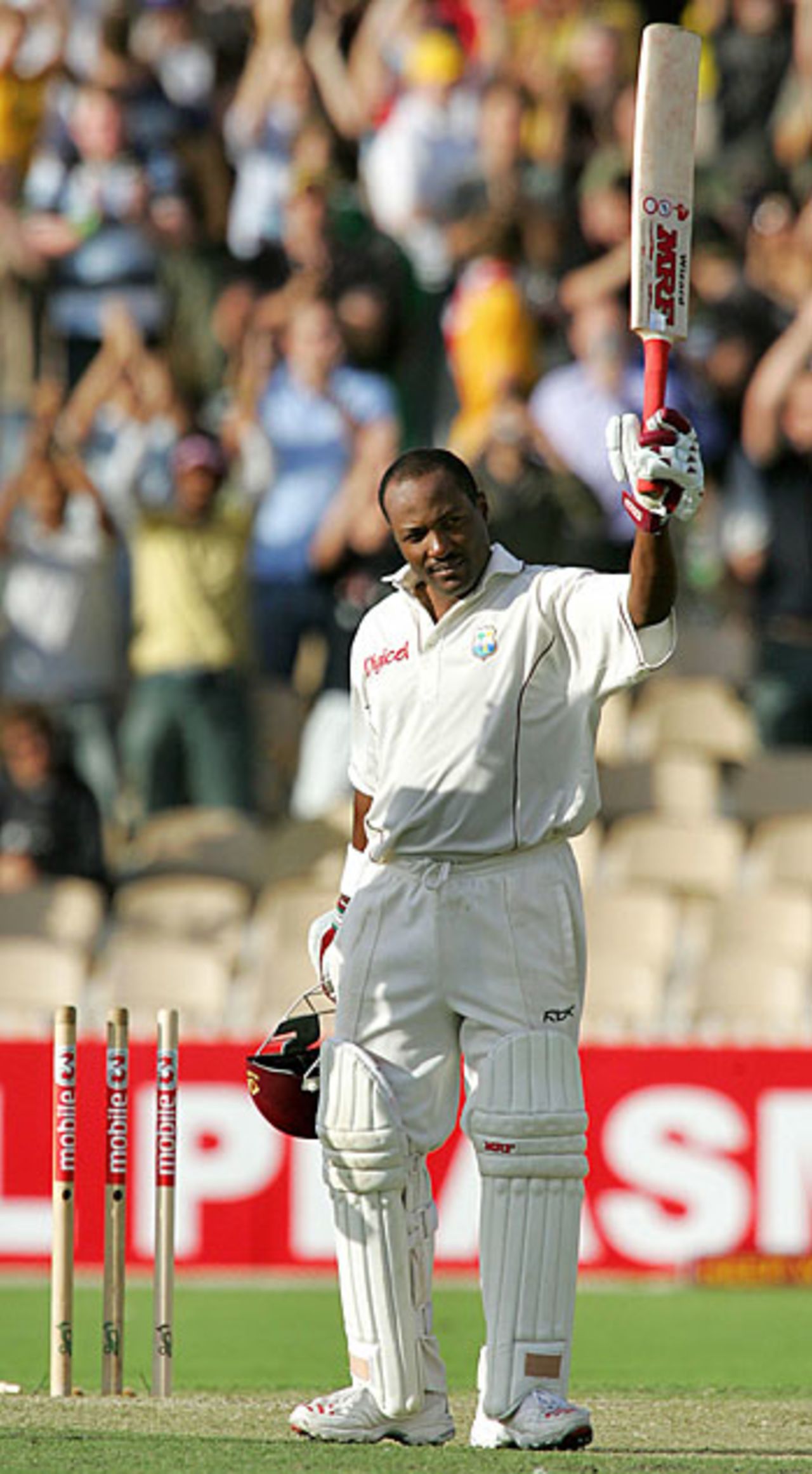 Brian Lara celebrates reaching his double hundred, Australia v West Indies, 3rd Test, Adelaide, 1st day, November 25, 2005