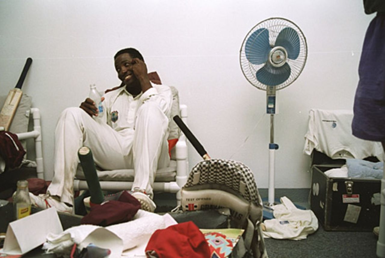 Brian Lara relaxes in the changing room after breaking Gary Sobers' world record, West Indies v England, April 20, 1994, St John's, Antigua
