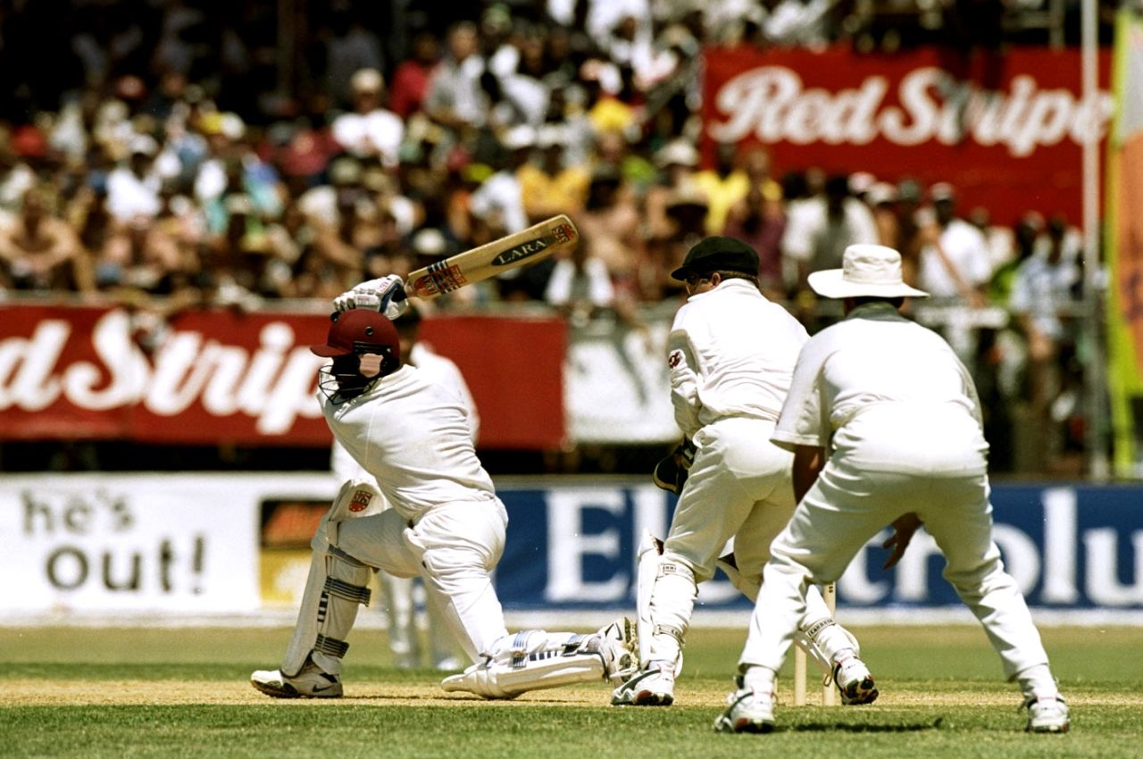 Brian Lara smashes one through the covers on his way to scoring 213 against Australia, West Indies v Australia, Jamaica, March 14, 1999