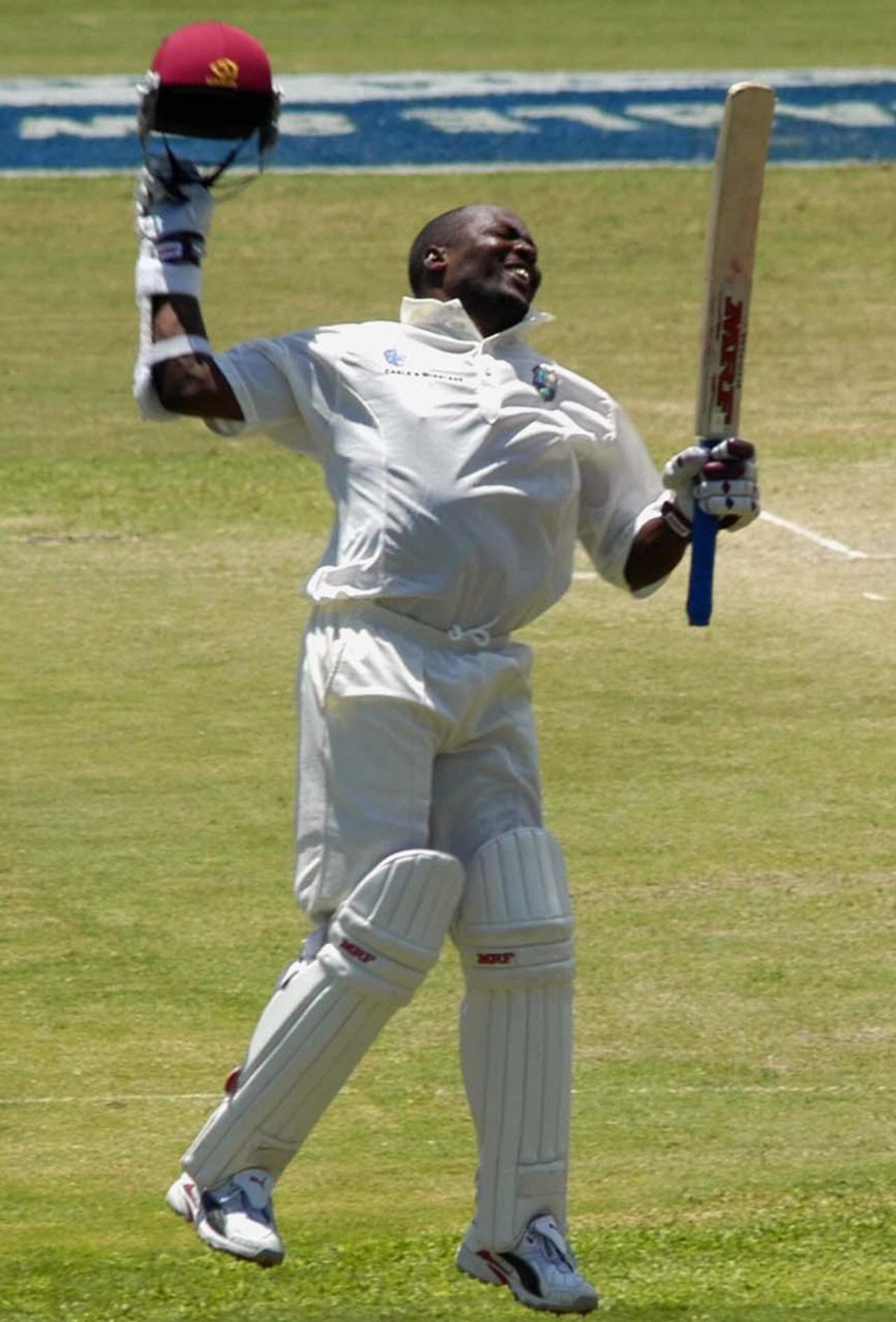 Brian Lara jumps for joy at passing Matthew Hayden's record, West Indies v England, Antigua, April 12, 2004