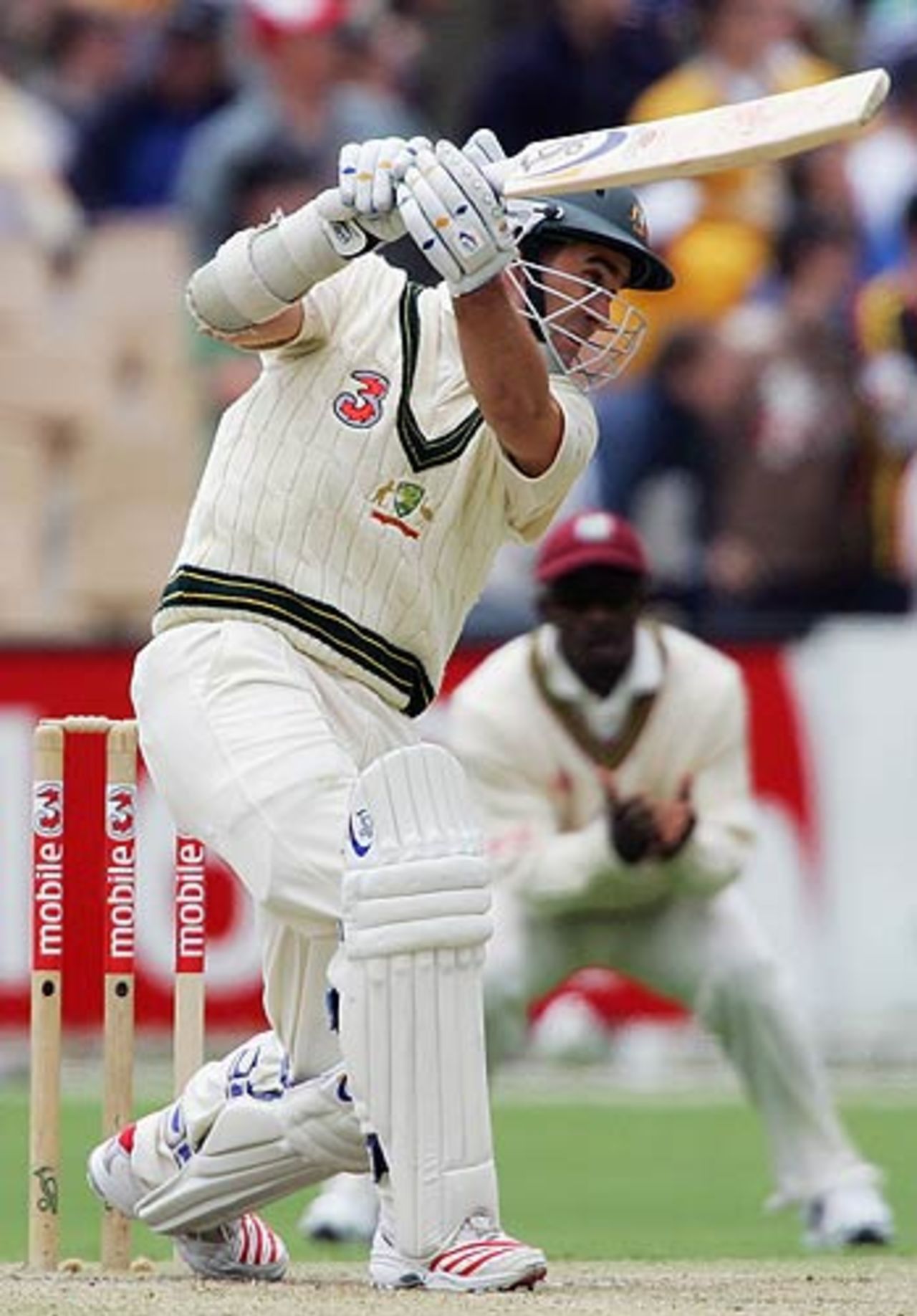Justin Langer raced past 50 in the post-lunch session, Australia v West Indies, 3rd Test, Adelaide, 2nd day, November 26, 2005