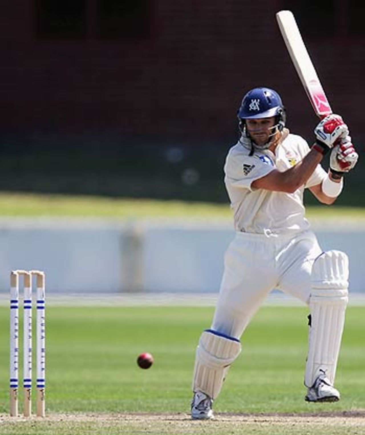 Jon Moss drives during his innings of 33, South Australia v Victoria, Pura Cup, Melbourne (St. Kilda), November 26, 2005