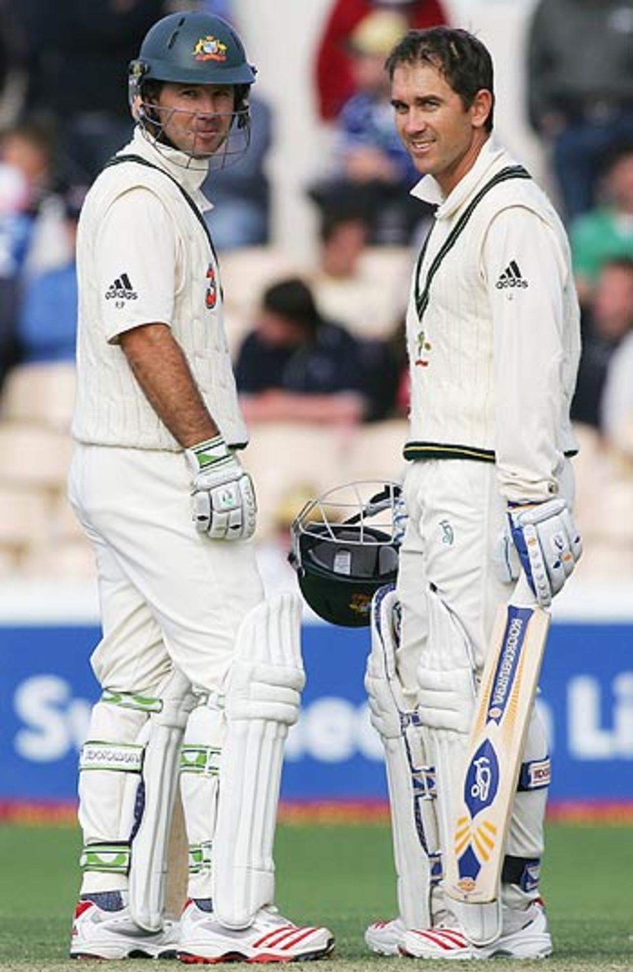 Ricky Ponting and Justin Langer during their 114-run stand, Australia v West Indies, 3rd Test, Adelaide, 2nd day, November 26, 2005