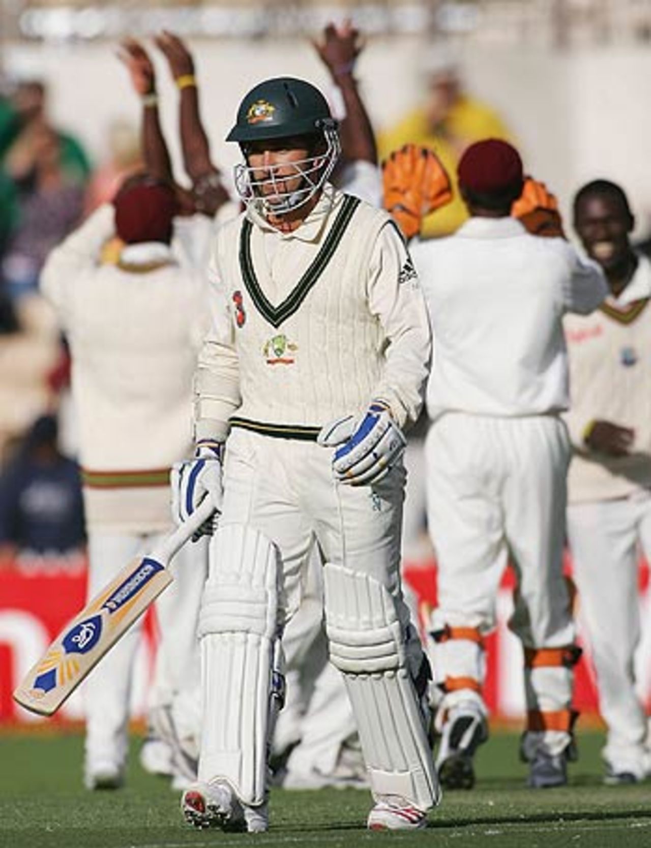 Justin Langer trudges back after being dismissed for 99, Australia v West Indies, 3rd Test, Adelaide, 2nd day, November 26, 2005