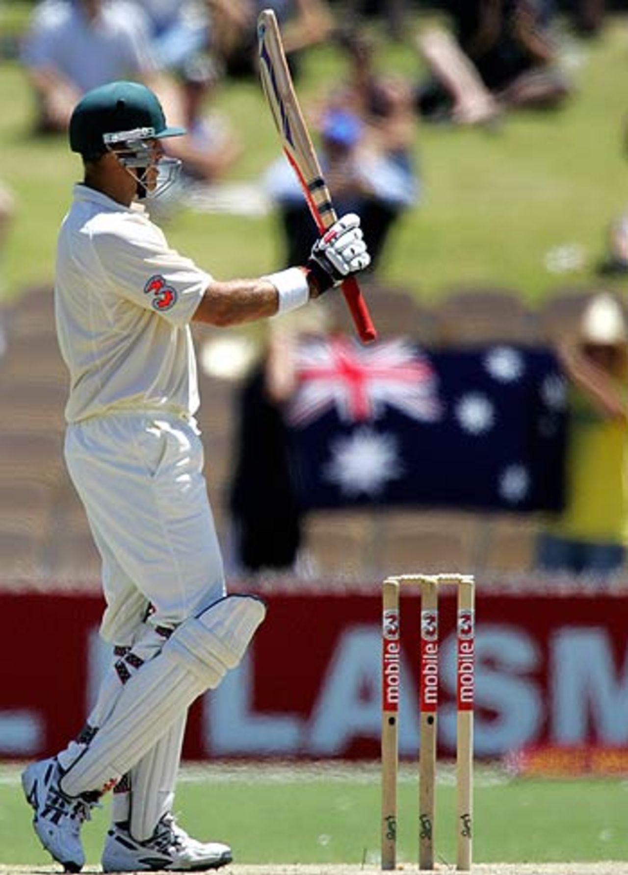 Matthew Hayden celebrates his fifty, 3rd Test, Adelaide, 5th day, November 29, 2005