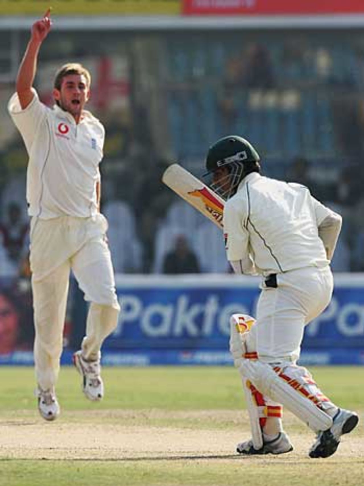 Liam Plunkett celebrates the dismissal of Salman Butt, his maiden Test wicket, Pakistan v England, 3rd Test, Lahore, November 30, 2005