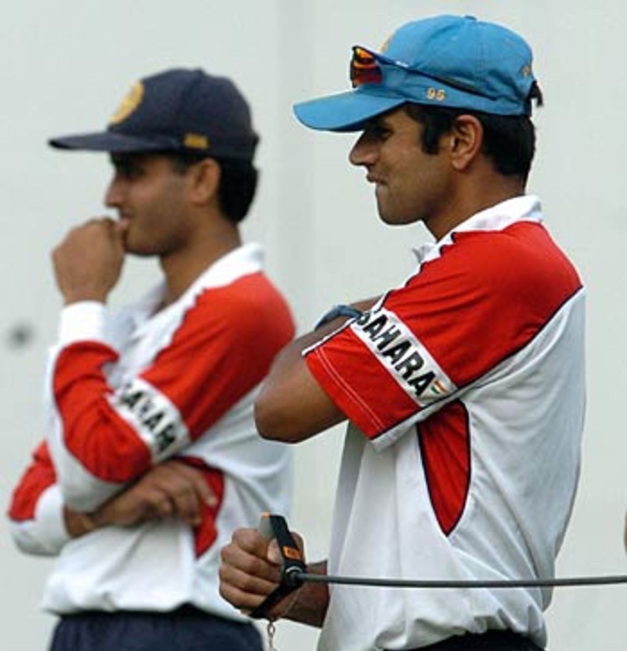 The past and the future - Sourav Ganguly and Rahul Dravid watch their team-mates practice, MA Chidambaram stadium, Chennai, November 30, 2005