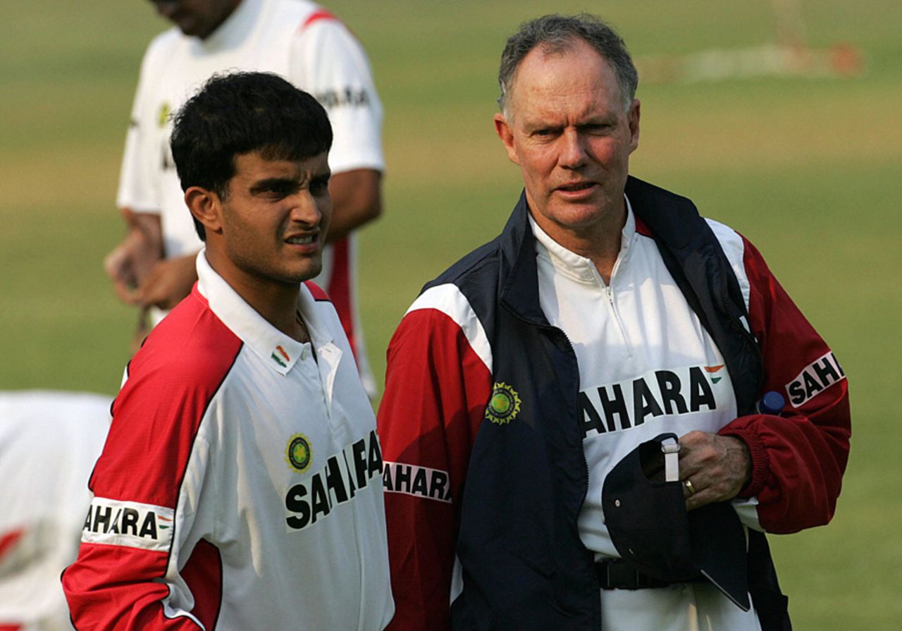Sourav Ganguly and Greg Chappell during a practice session, Bulawayo, August 25, 2005