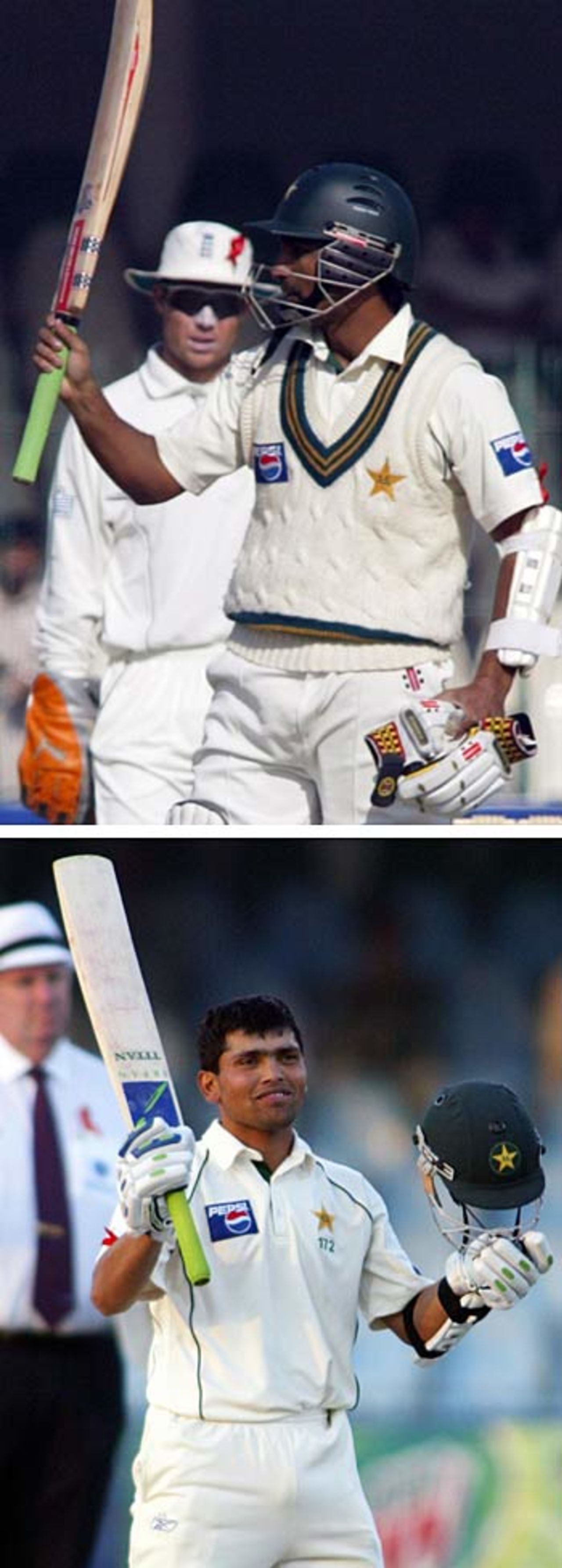 Third-day hundreds from Mohammad Yousuf (top) and Kamran Akmal , Pakistan v England, 3rd Test, Lahore, December 1, 2005
