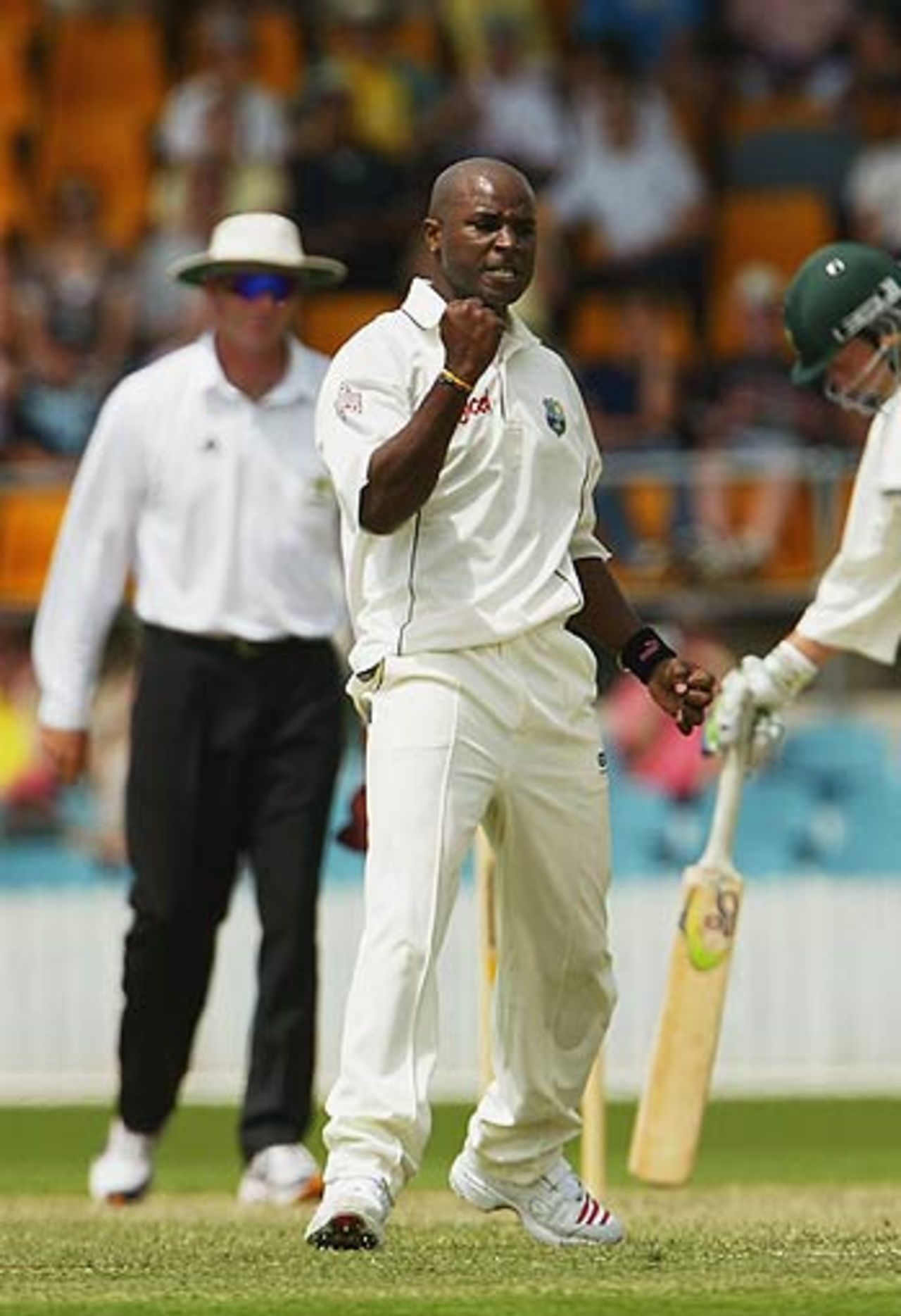 Tino Best celebrates the wicket of Travis Birt, Prime Minister's XI v West Indians, Canberra, December 2, 2005