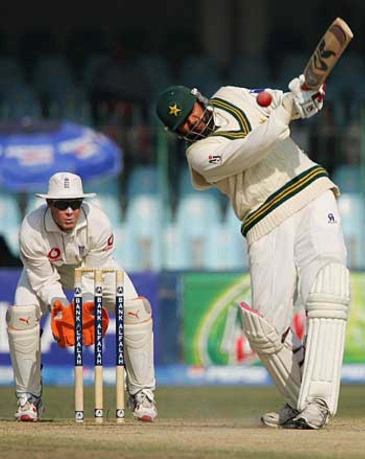 Inzamam-ul-Haq launches a boundary in his 97 as Pakistan pile up the runs against England, Pakistan v England, 3rd Test, Lahore, December 2, 2005