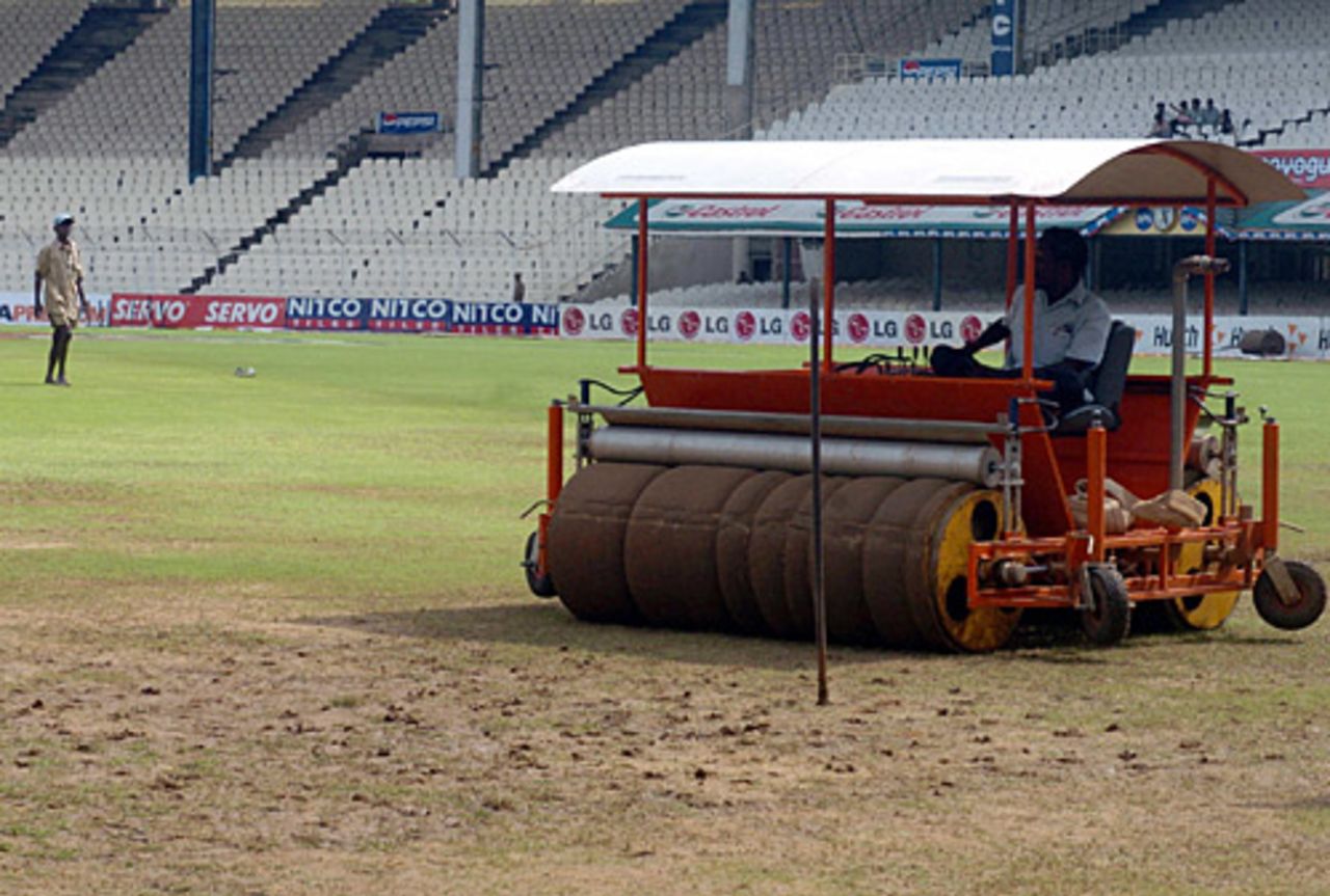 The super-sopper is called onto the ground in an attempt to dry the outfield after another day was washed out, India v Sri Lanka, 1st Test, Chennai, December 4, 2005