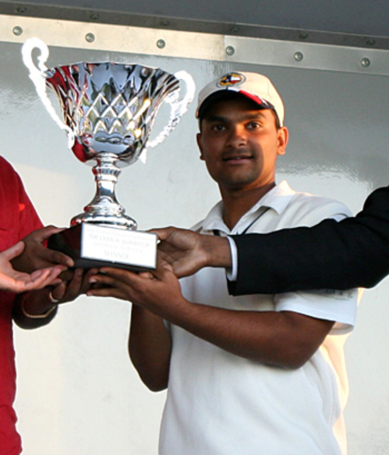 Texas captain Niraj Shah receives the Clive H Lloyd National Interstate Cricket Tournament Champion's Trophy, Florida, December 4, 2005