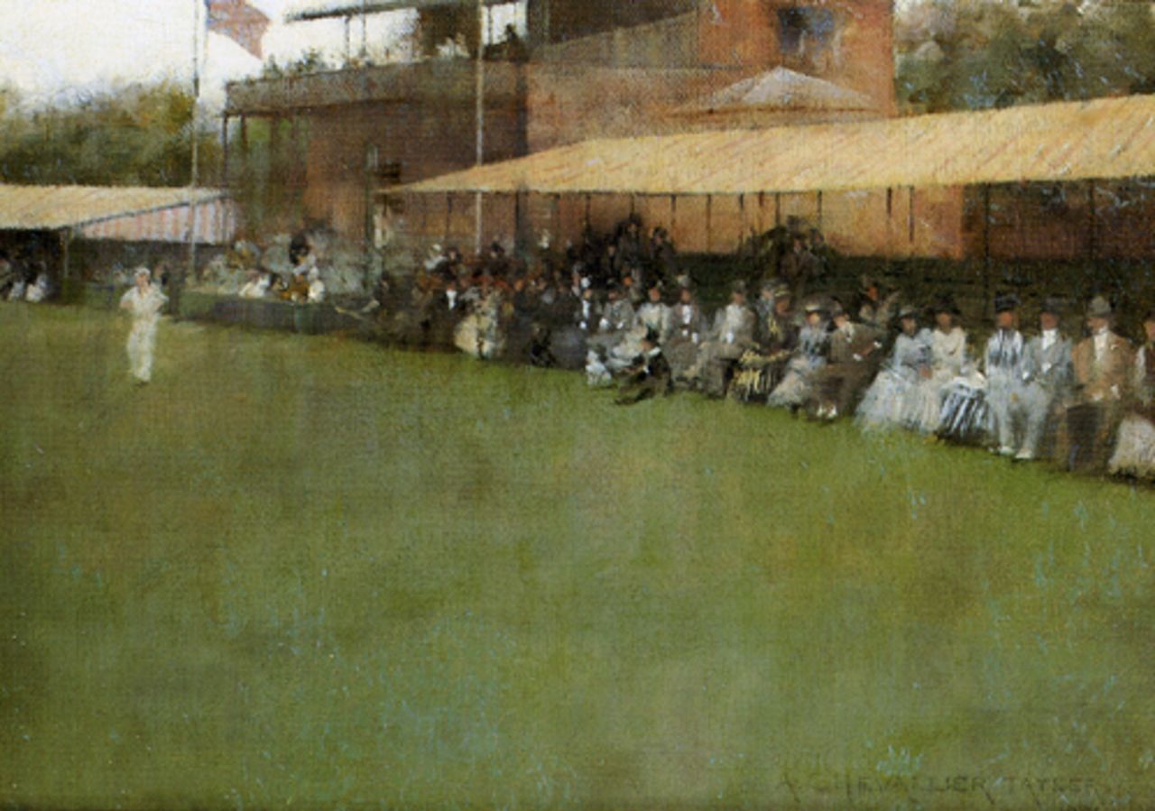 Eton v Harrow at Lords, 1886 by Albert Chevallier Tayler, oil on canvas 12" x 15"