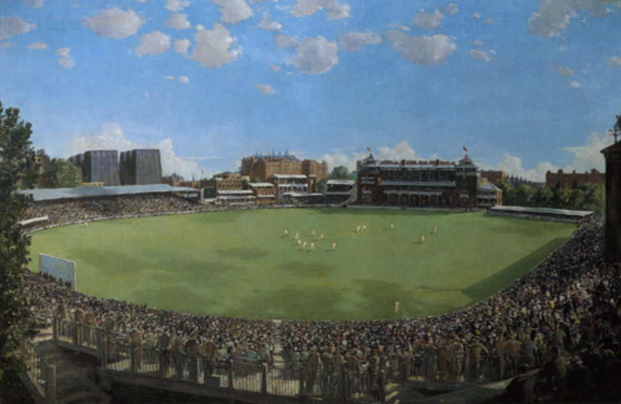 England v Australia, Lord's, 1938 by Charles Cundall RA, oil on canvas 42" x 60"