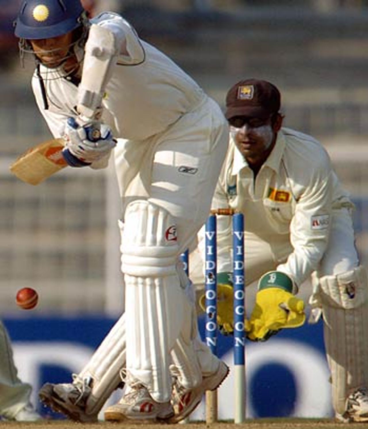 Rahul Dravid keeps out another delivery from Muttiah Muralitharan, India v Sri Lanka, 1st Test, Chennai, December 5, 2005