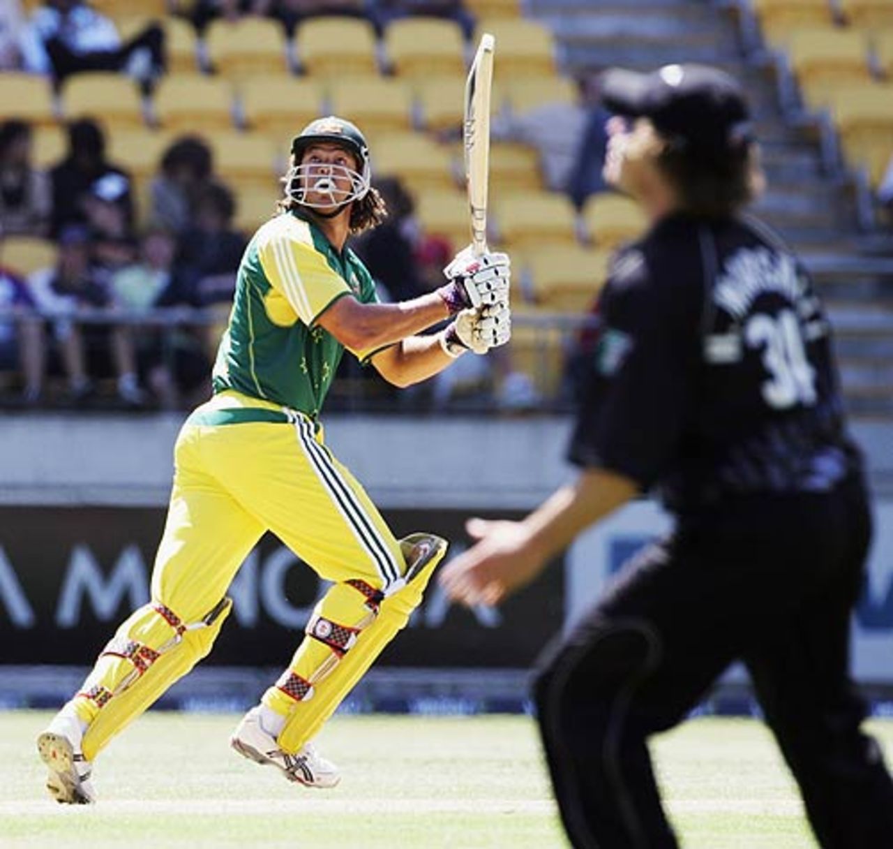 Andrew Symonds lofts one over point, New Zealand v Australia, 2nd ODI, Wellington, December 7, 2005