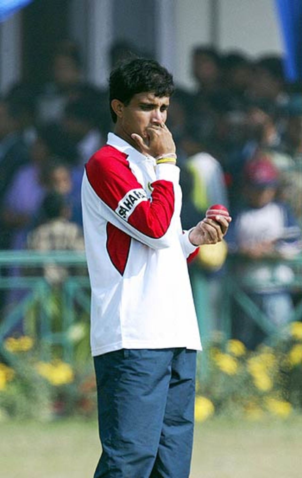 A somewhat pensive Sourav Ganguly in the nets at Delhi ahead of the second Test against Sri Lanka, Delhi, December 9, 2005