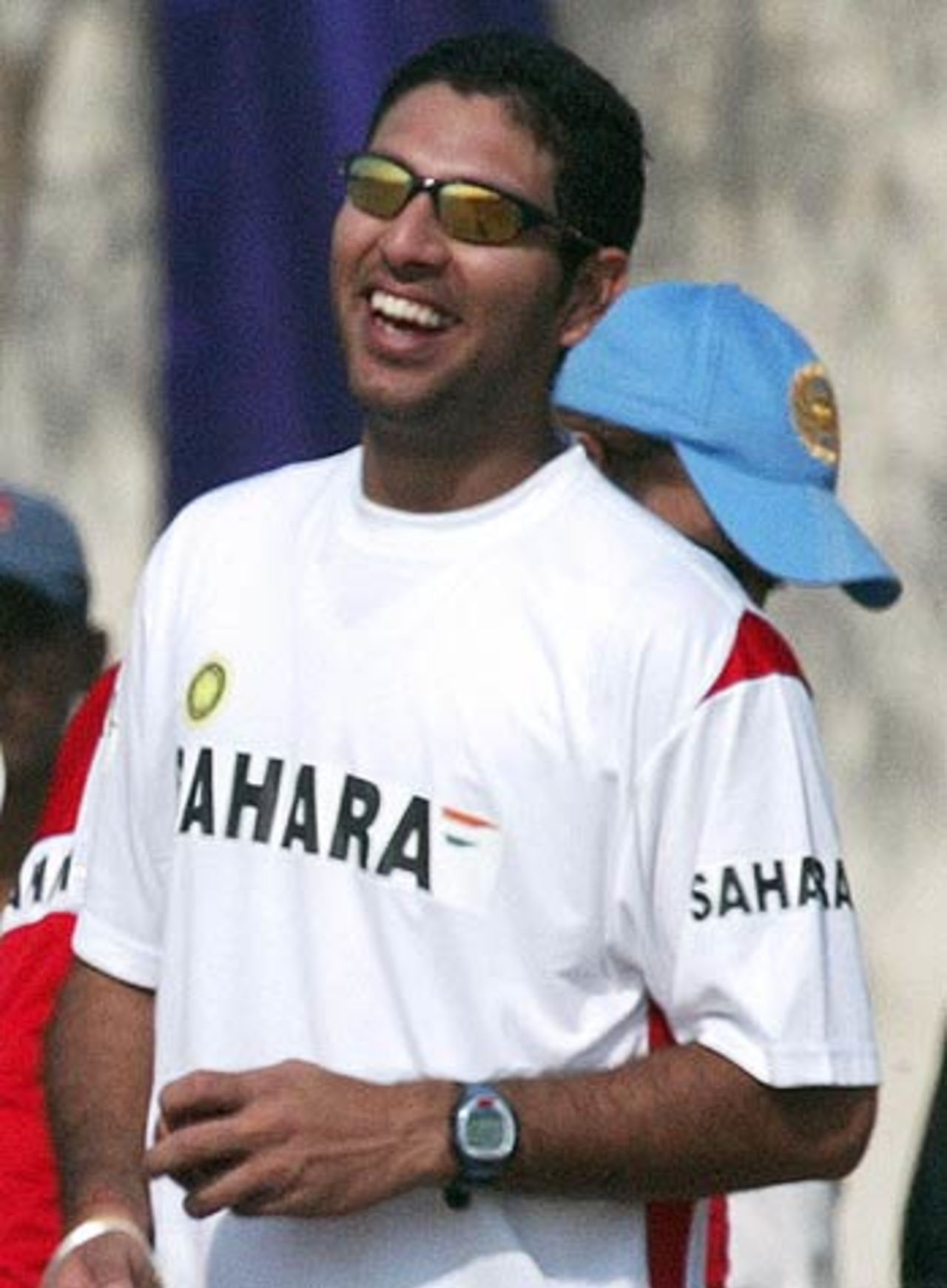 Yuvraj Singh in a relaxed mood at a nets session at Delhi ahead of the second Test against Sri Lanka, Delhi, December 9, 2005