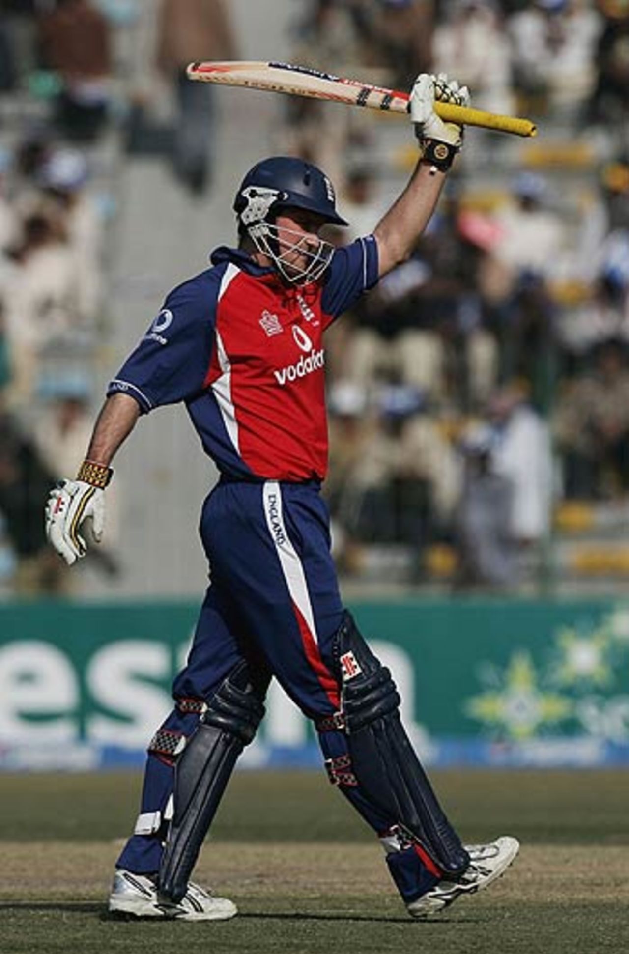 Andrew Strauss celebrates his half-century, Pakistan v England, 1st ODI, Lahore, December 10, 2005