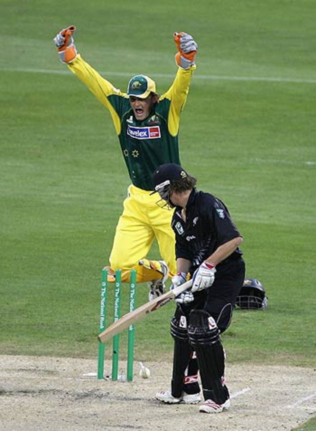 Hamish Marshall is bowled by Cameron White, New Zealand v Australia, 3rd ODI, Christchurch, December 10, 2005