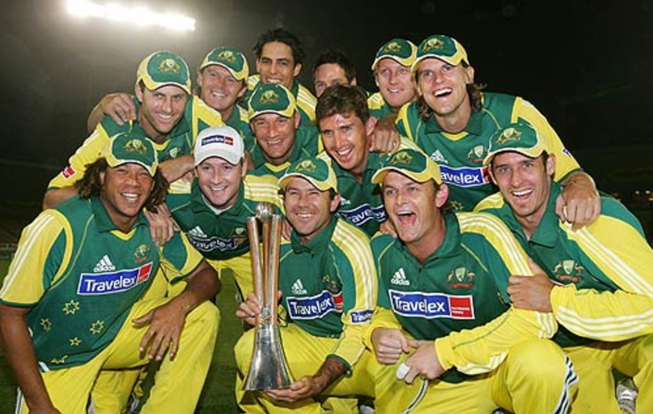 Australia pose with the Chappell-Hadlee trophy, New Zealand v Australia, 3rd ODI, Christchurch, December 10, 2005